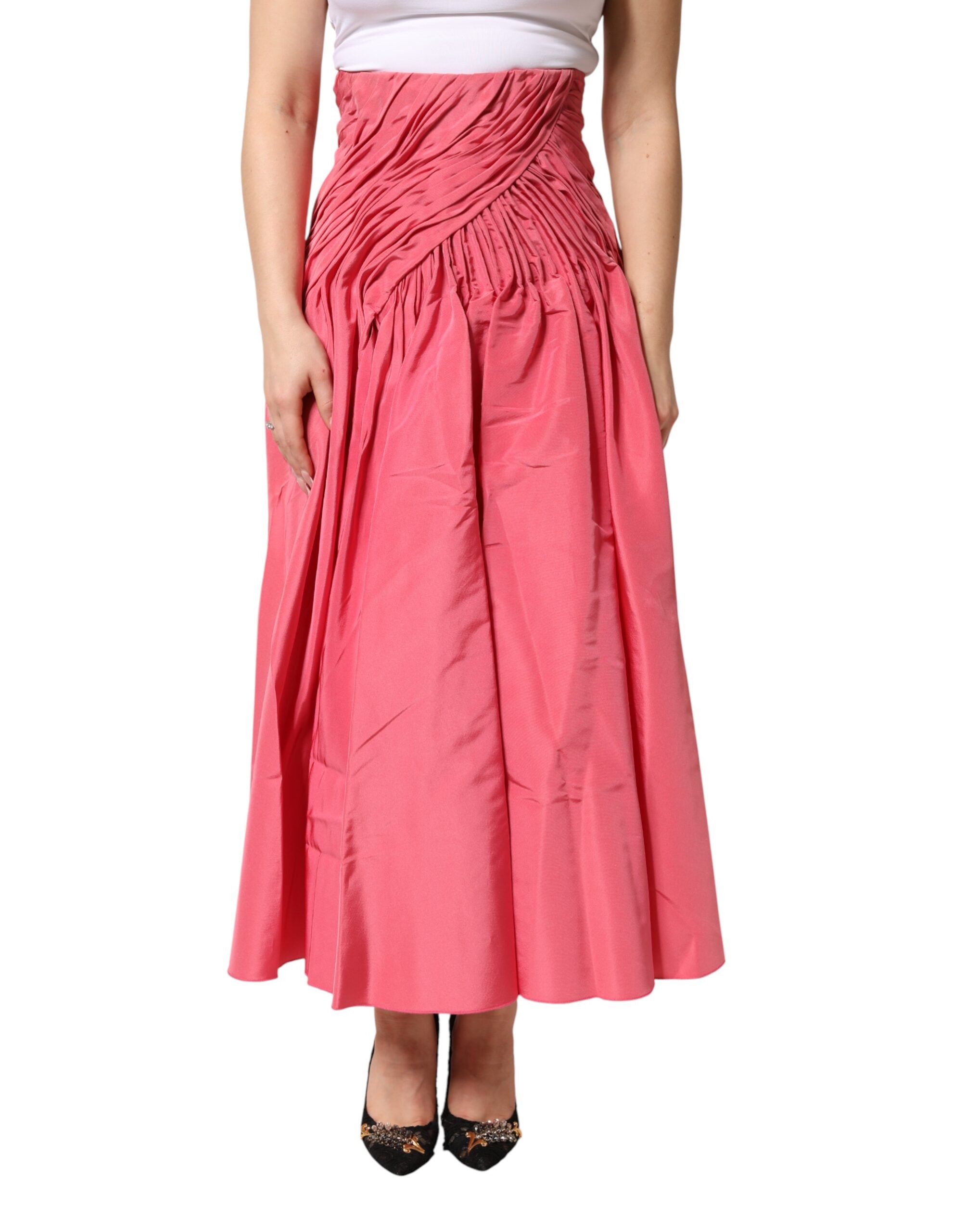 Dolce & Gabbana Pink Silk Pleated High Waist Midi Women's Skirt