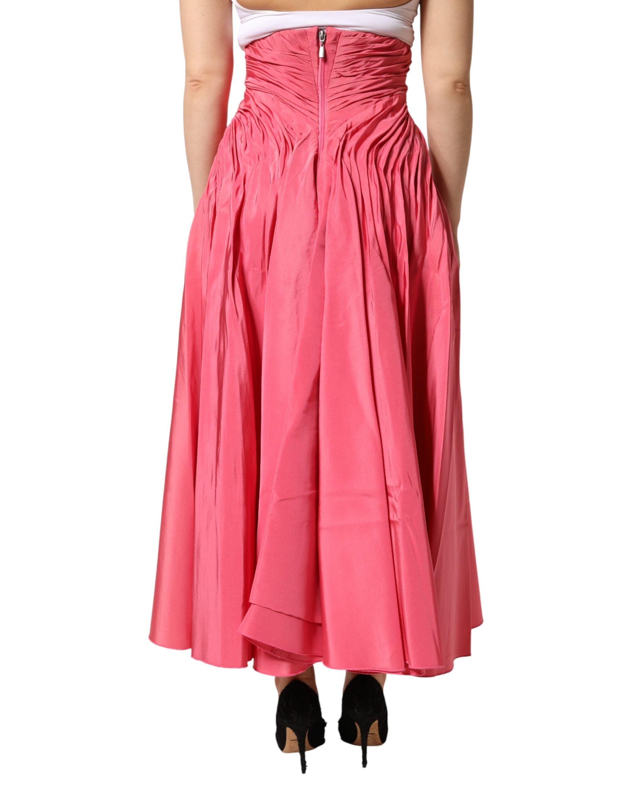 Dolce & Gabbana Pink Silk Pleated High Waist Midi Women's Skirt