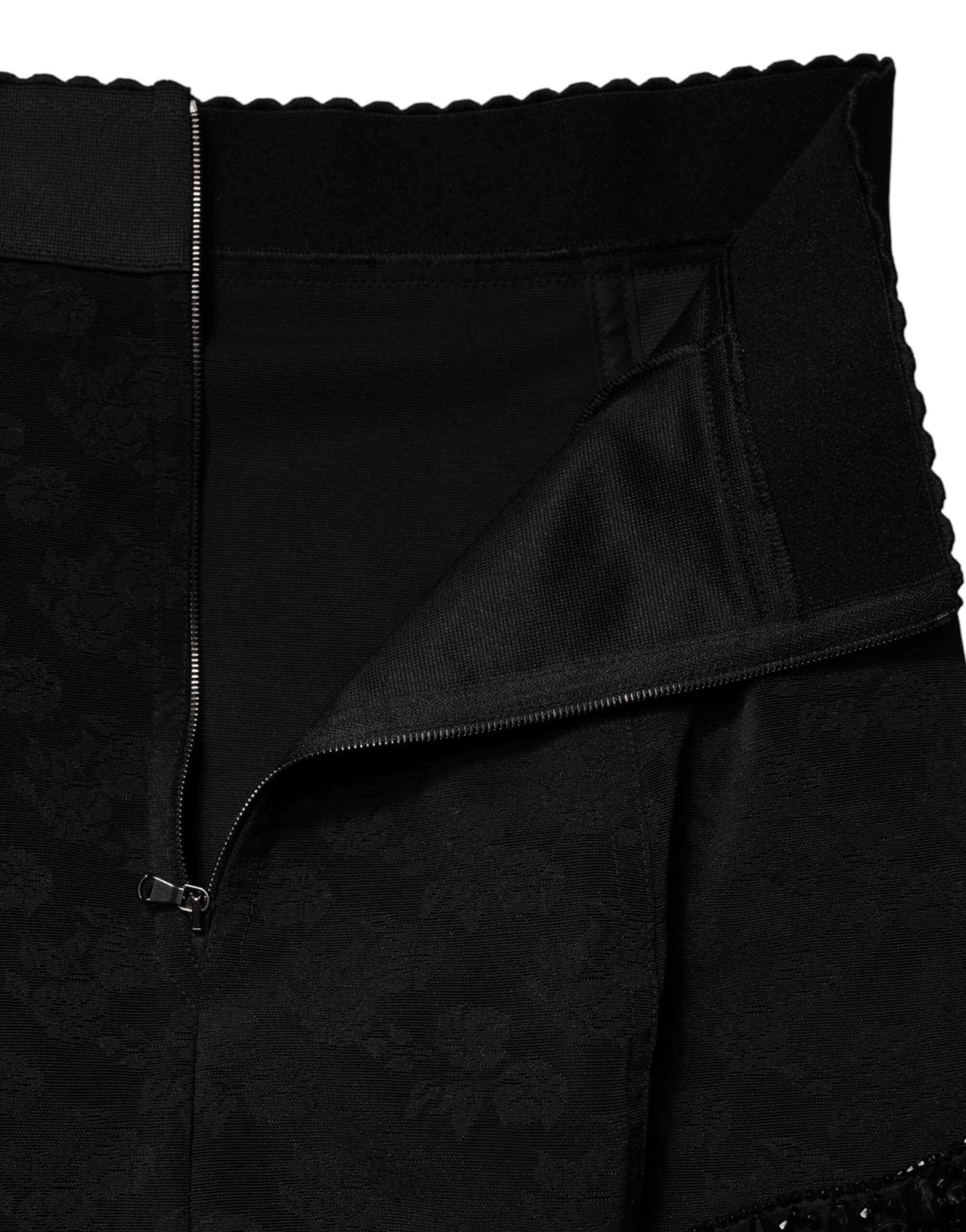 Dolce & Gabbana Black Nylon Embellished Lace Mini Women's Skirt