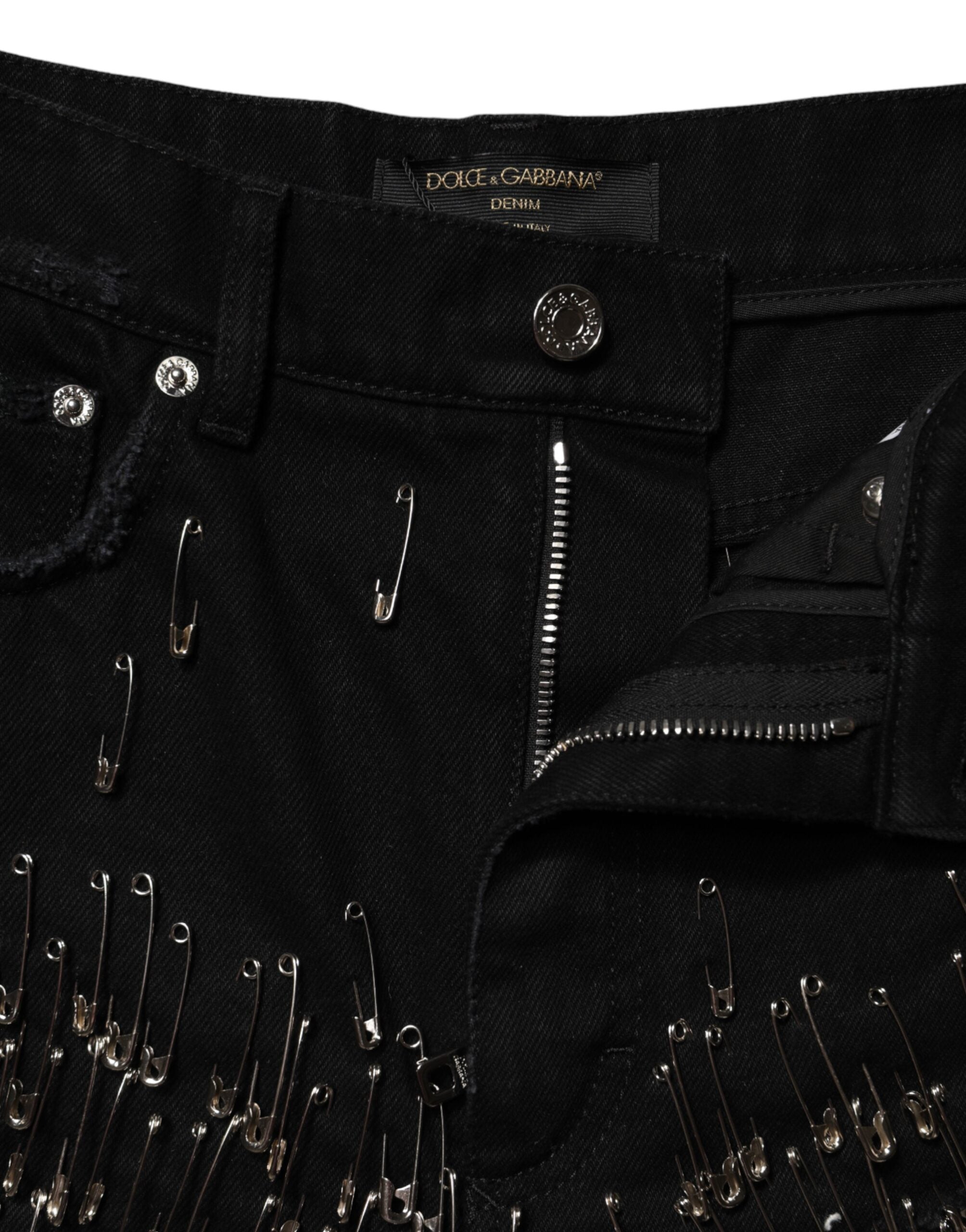 Dolce & Gabbana Black Pins Cotton Denim Hot Pants Women's Shorts