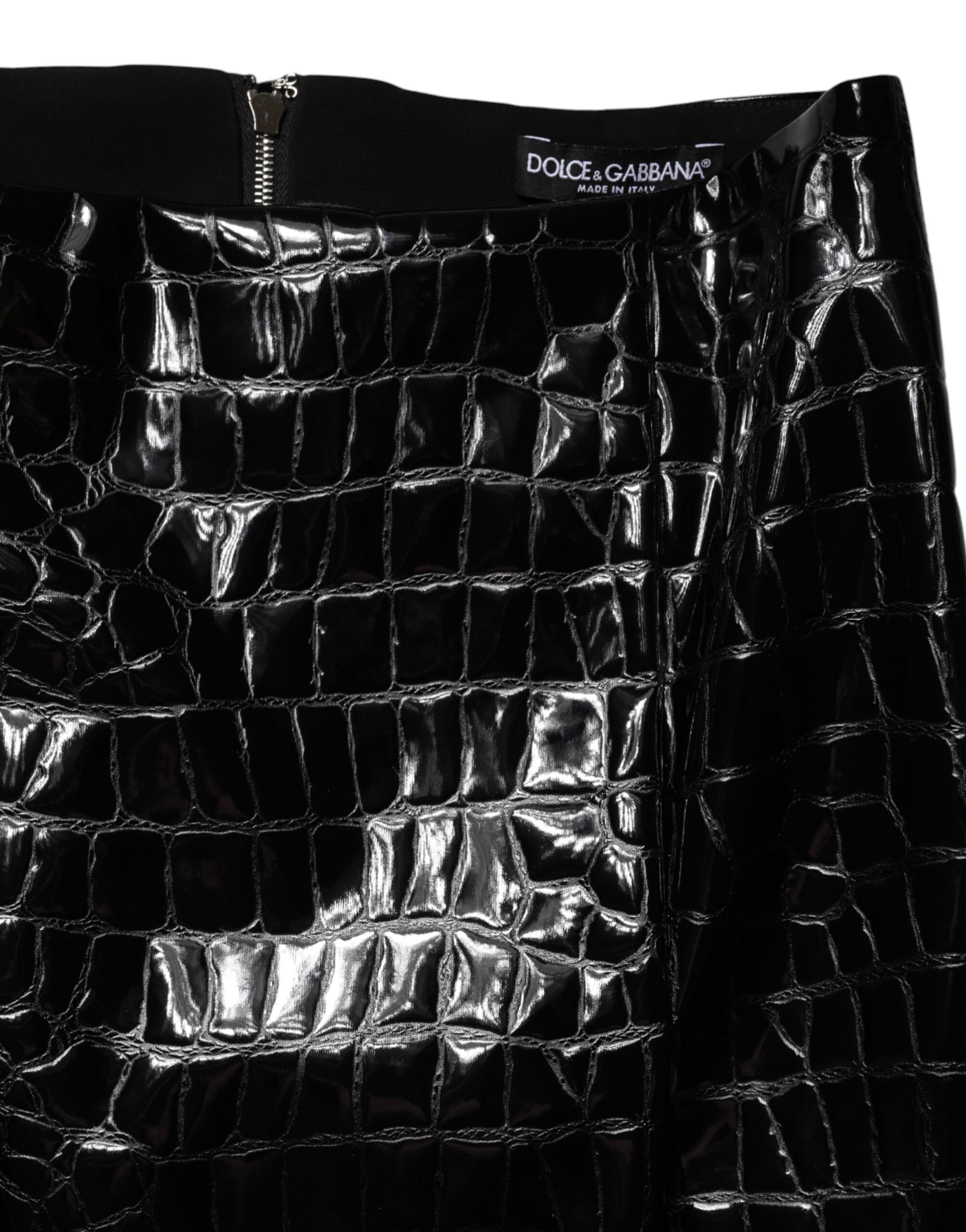 Dolce & Gabbana Black Croc Faux-Leather Mid Waist Midi Women's Skirt (Pre-Owned)