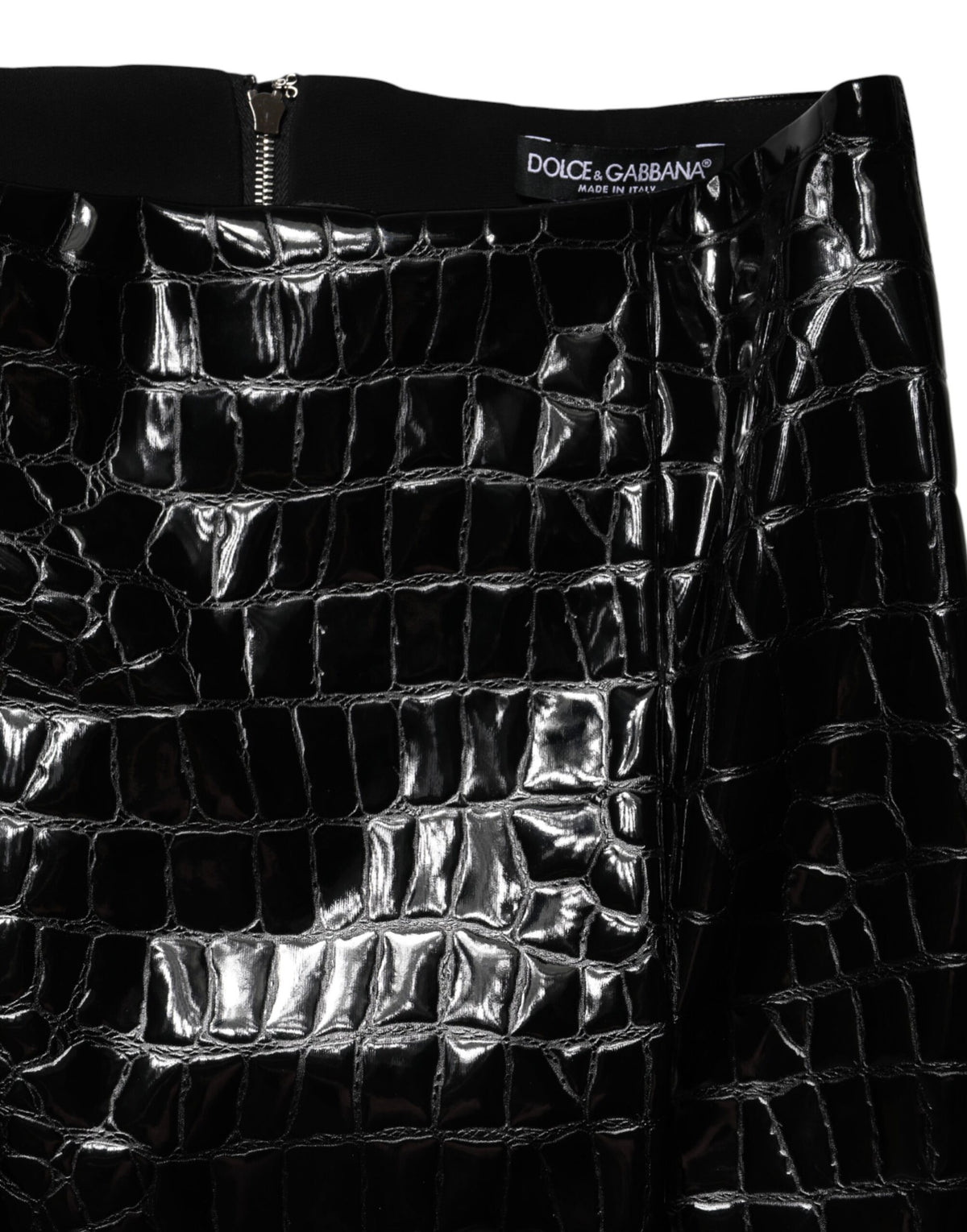 Dolce & Gabbana Black Croc Faux-Leather Mid Waist Midi Women's Skirt (Pre-Owned)