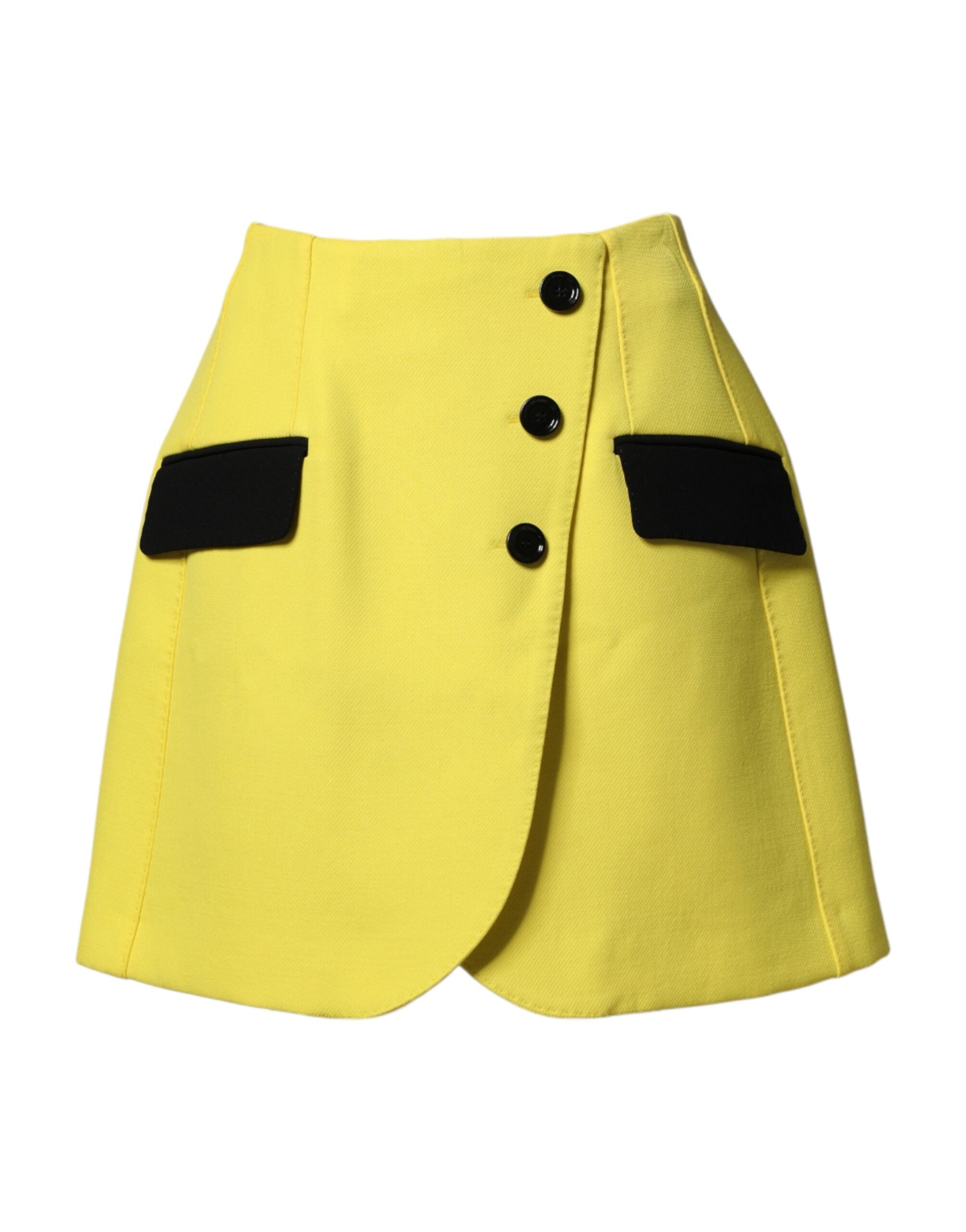 Dolce & Gabbana Yellow Wool Buttoned High Waist Mini Women's Skirt