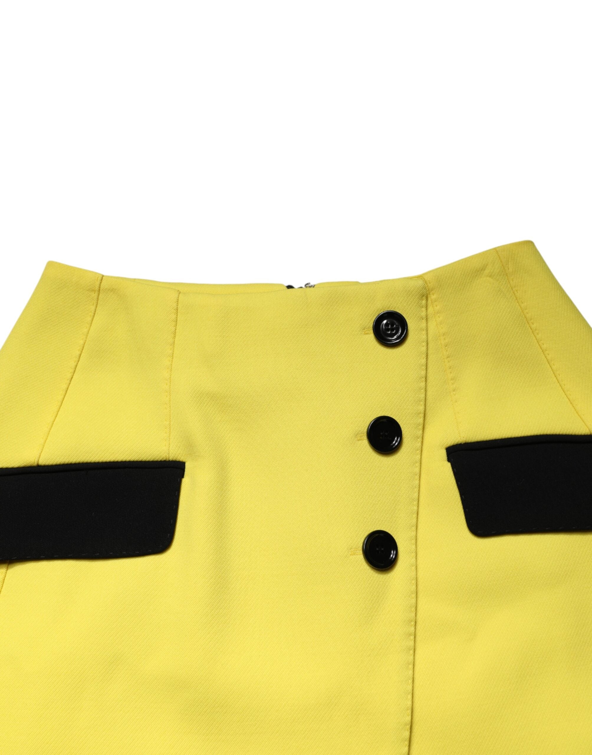 Dolce & Gabbana Yellow Wool Buttoned High Waist Mini Women's Skirt