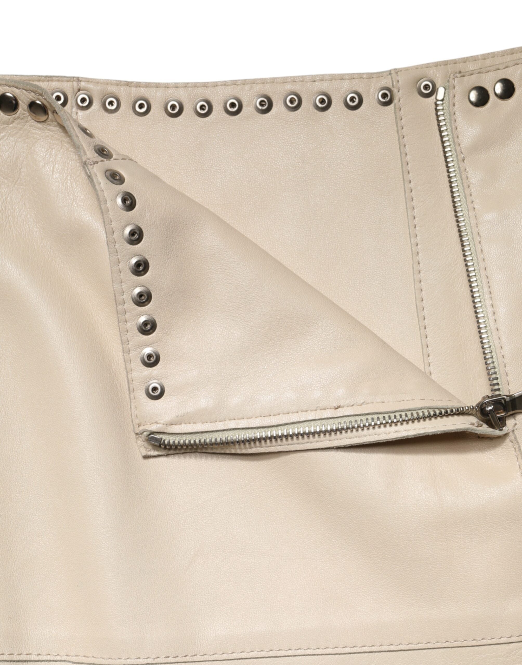 Dolce & Gabbana Beige Leather Studs Mid Waist Mini Women's Skirt (Pre-Owned)