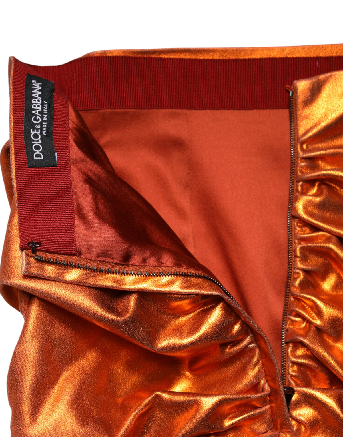 Dolce & Gabbana Metallic Orange Viscose High Waist Mini Women's Skirt