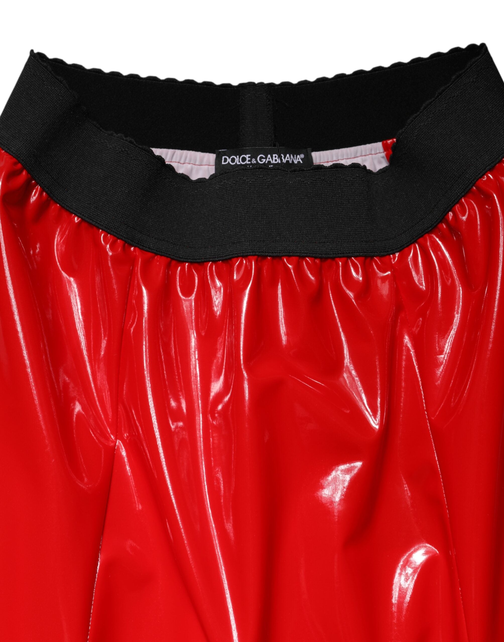 Dolce & Gabbana Glossy Red Polyester High Waist Midi Women's Skirt