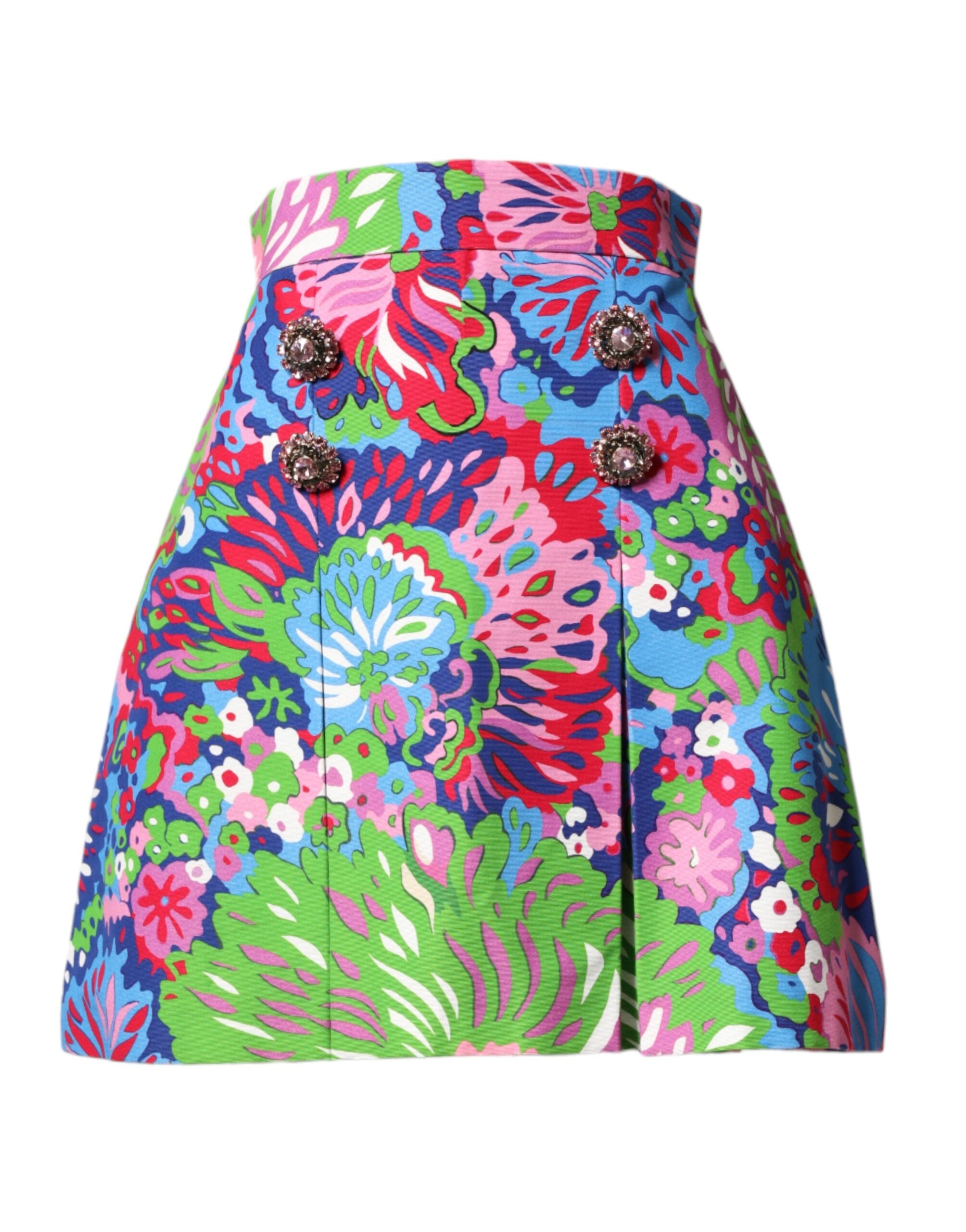 Dolce & Gabbana Multicolor Floral Buttoned High Waist Mini Women's Shorts