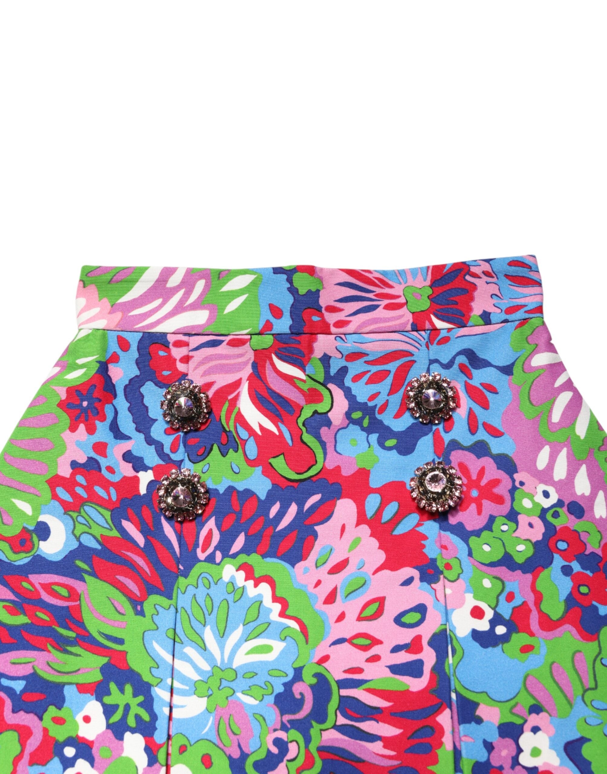 Dolce & Gabbana Multicolor Floral Buttoned High Waist Mini Women's Shorts