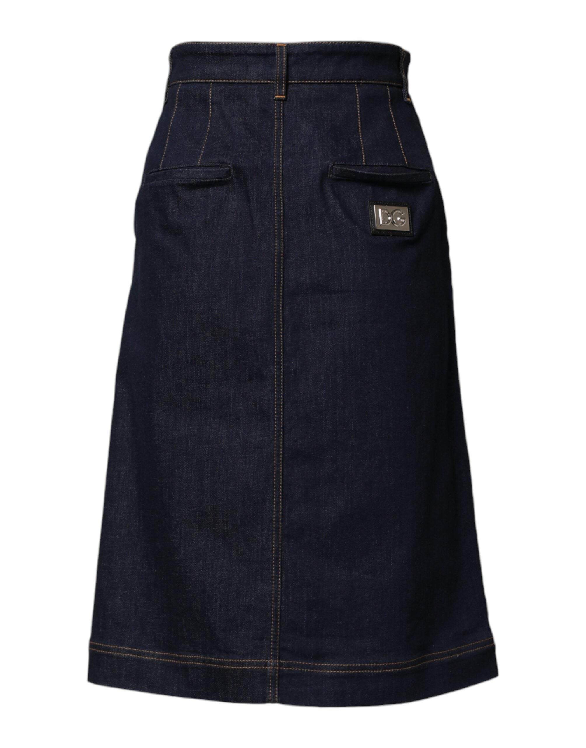 Dolce & Gabbana Dark Blue Cotton A-line Denim Midi Women's Skirt