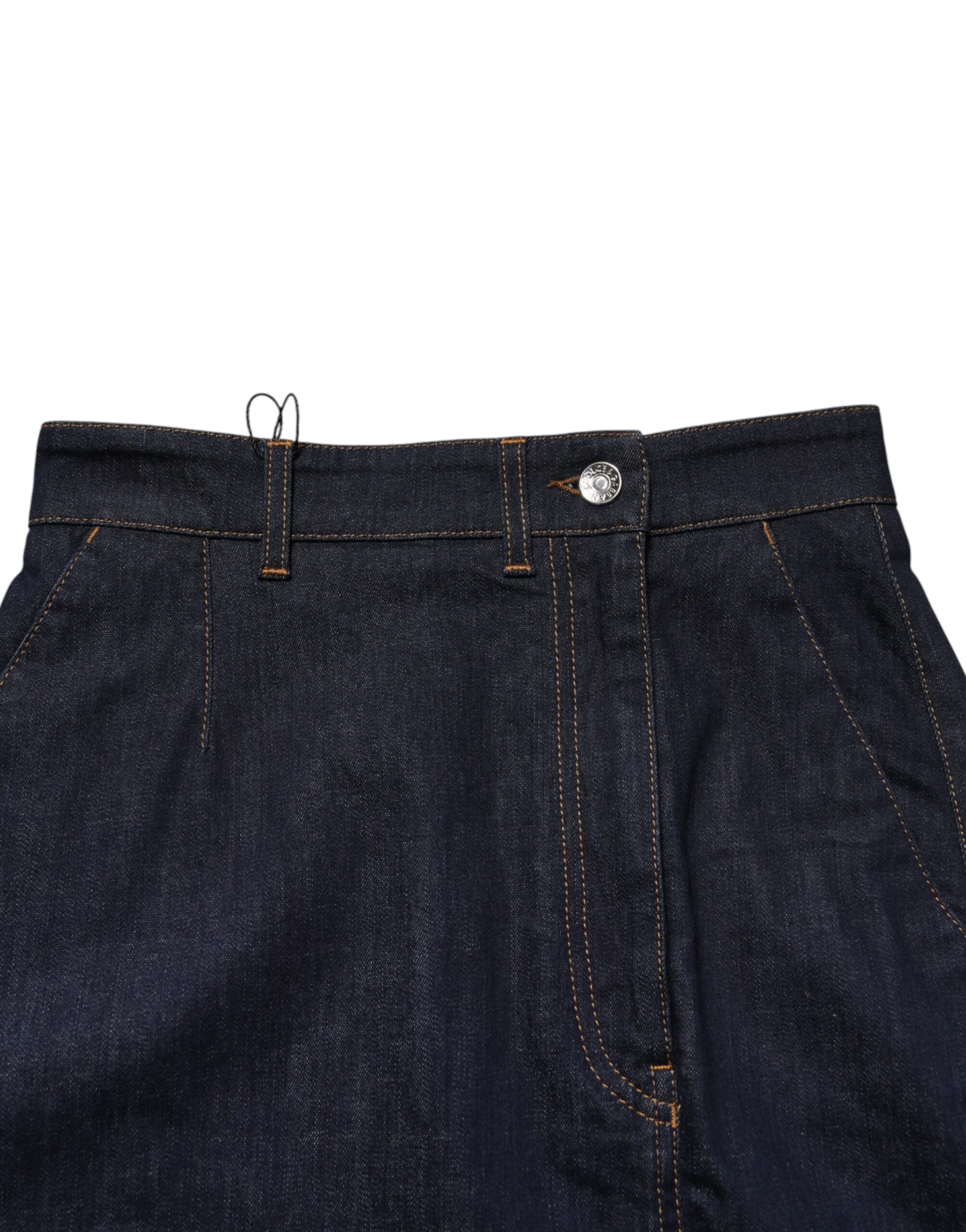 Dolce & Gabbana Dark Blue Cotton A-line Denim Midi Women's Skirt