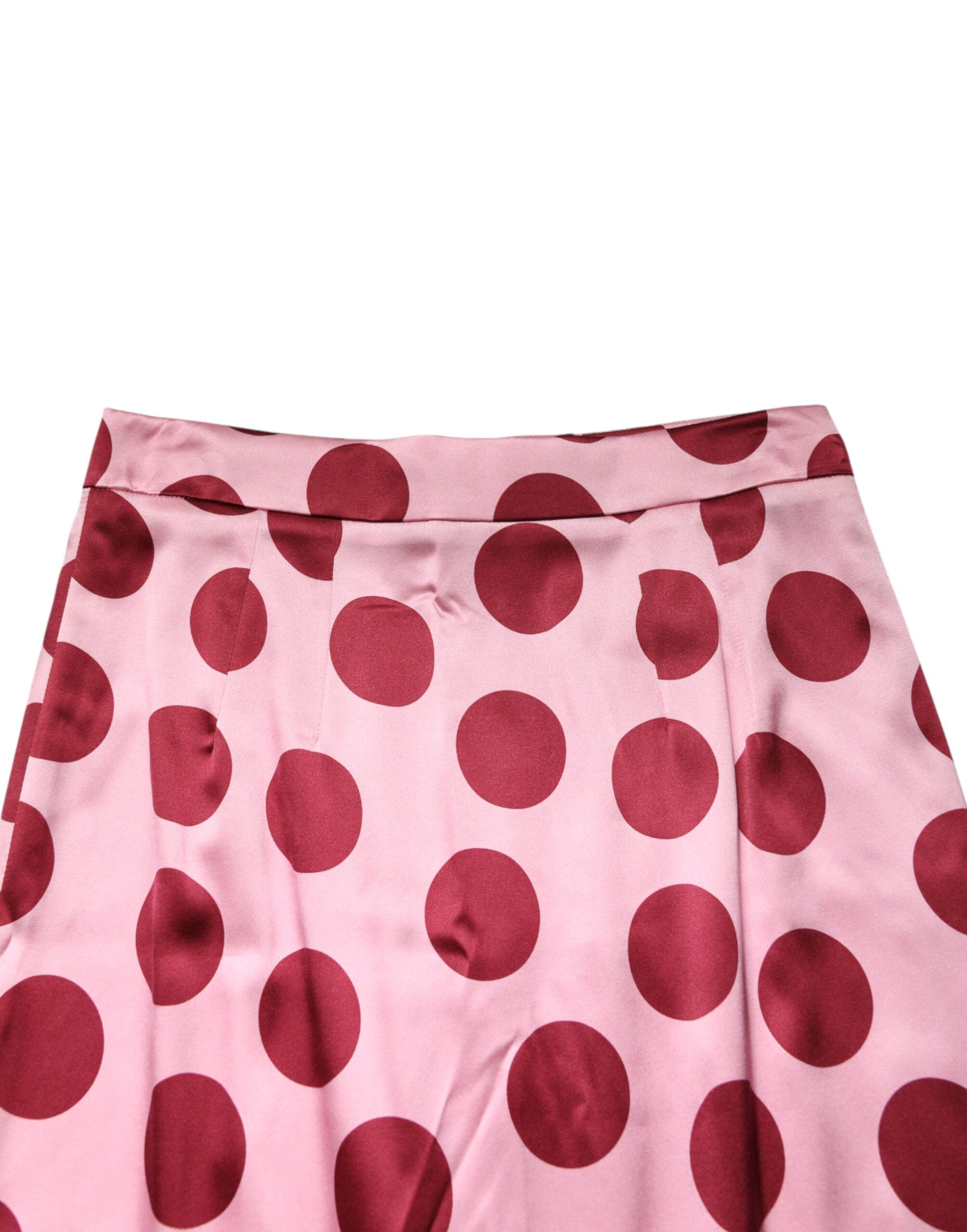 Dolce & Gabbana Pink Polka Dot Silk Pencil Cut Midi Women's Skirt