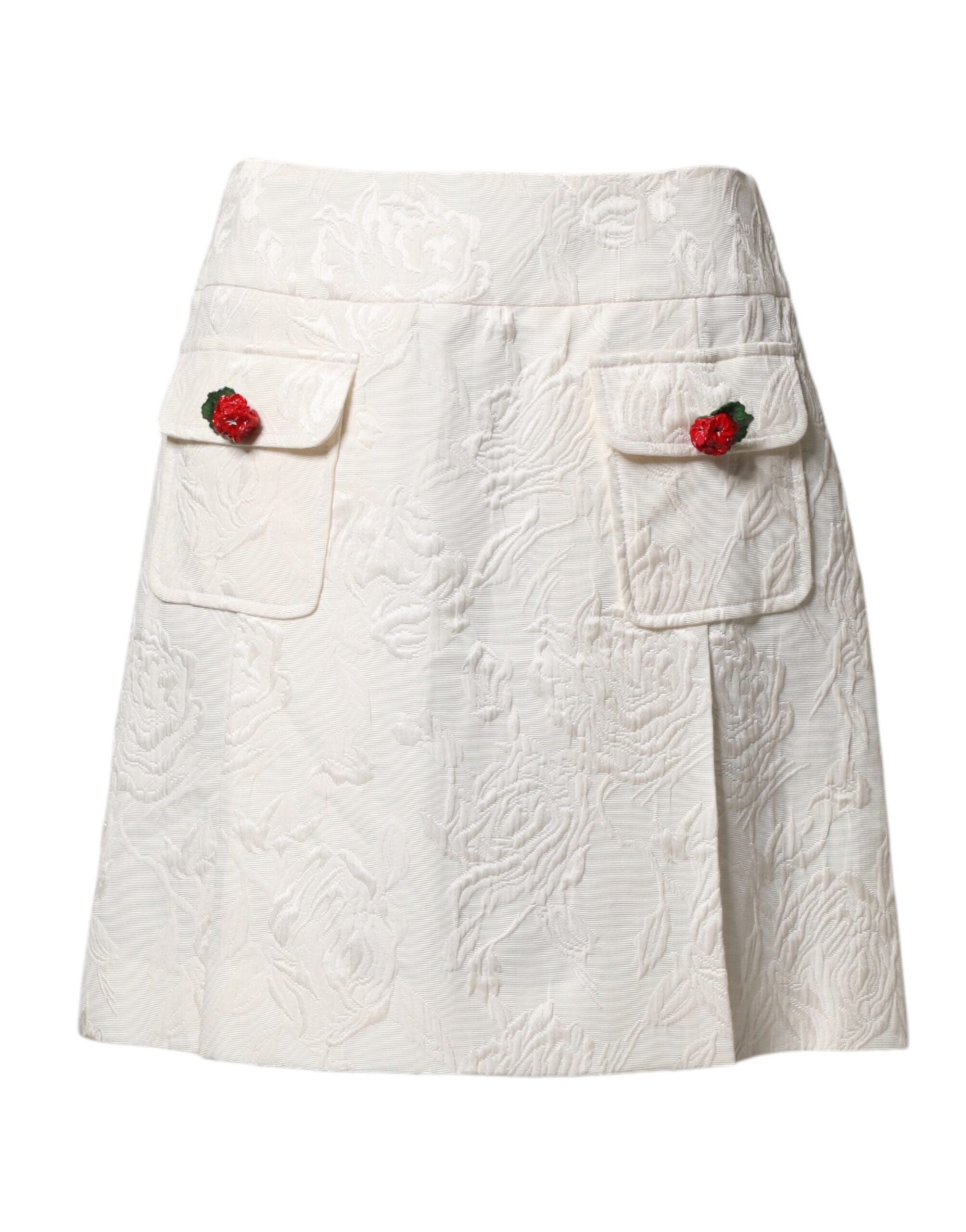 Dolce & Gabbana White Floral Brocade High Waist Mini Women's Skirt