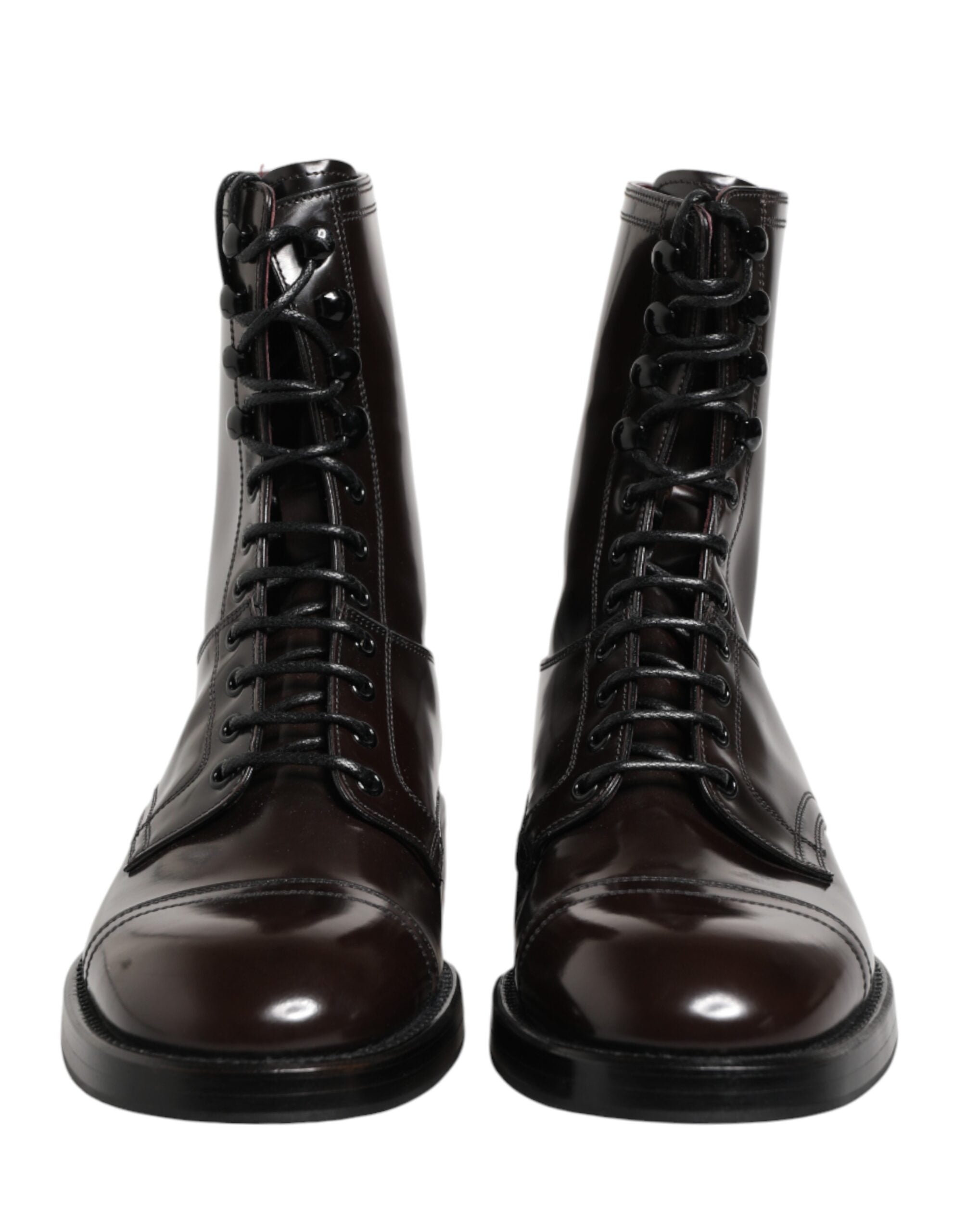Dolce & Gabbana Brown Leather Lace Up Mid Calf Boots Men's Shoes (Pre-Owned)