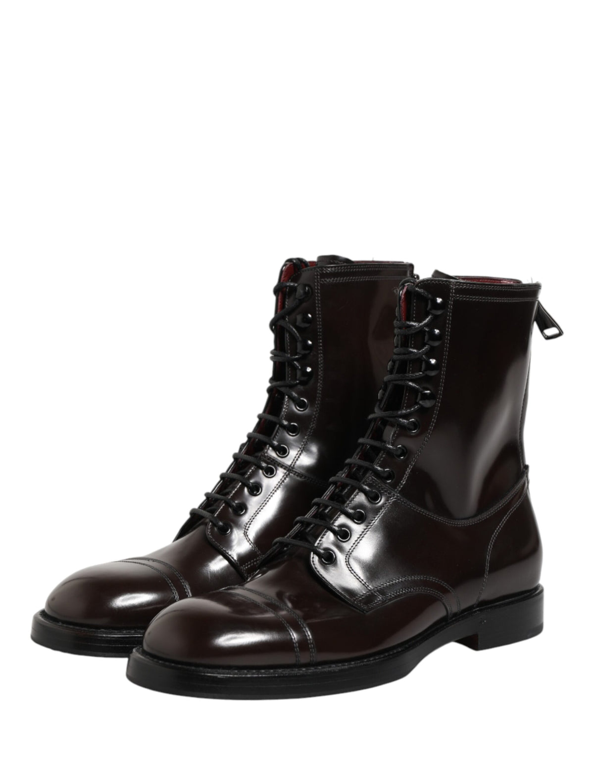 Dolce & Gabbana Brown Leather Lace Up Mid Calf Boots Men's Shoes (Pre-Owned)