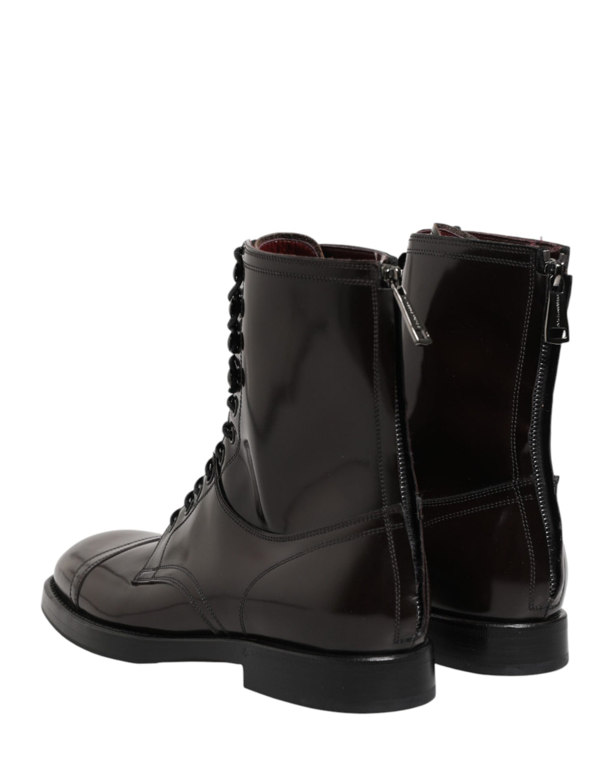 Dolce & Gabbana Brown Leather Lace Up Mid Calf Boots Men's Shoes (Pre-Owned)