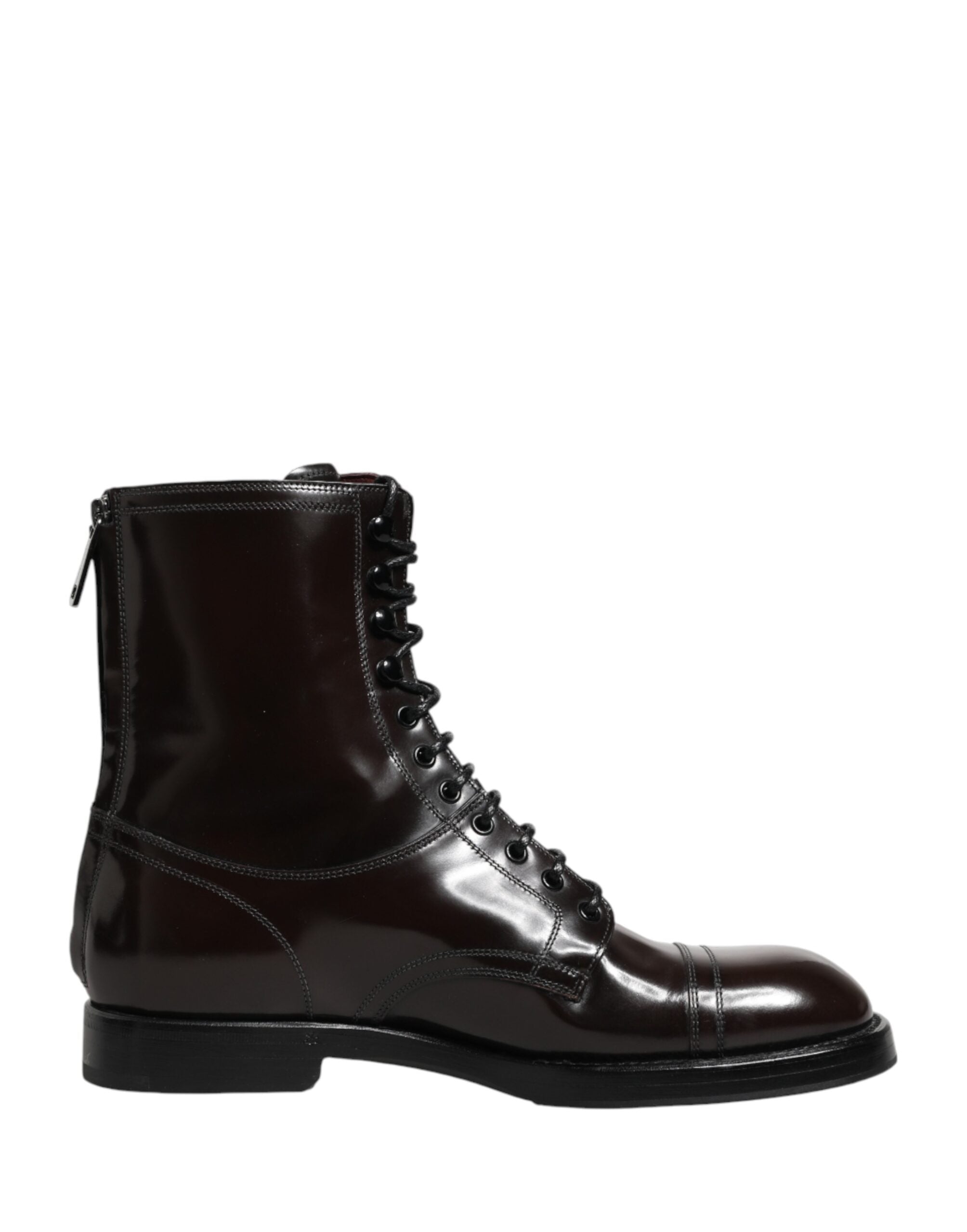 Dolce & Gabbana Brown Leather Lace Up Mid Calf Boots Men's Shoes (Pre-Owned)