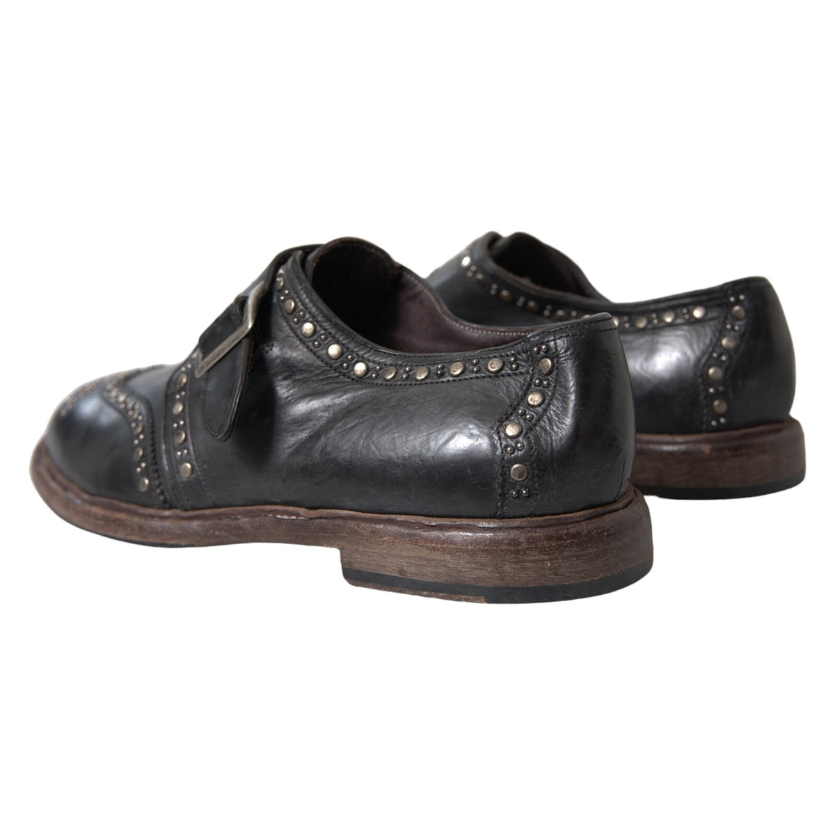 Dolce & Gabbana Black Leather Monk Strap Studded Dress Men's Shoes
