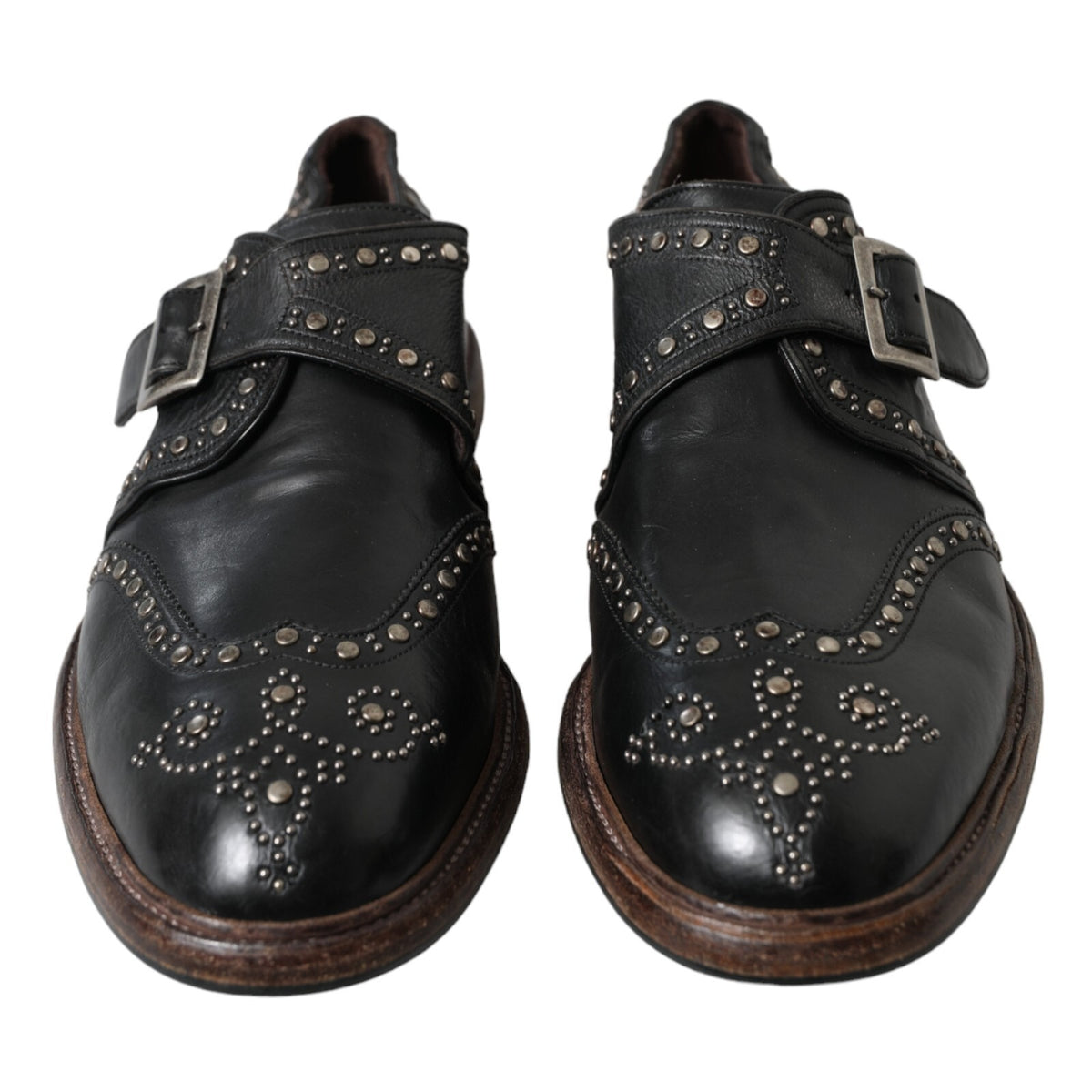 Dolce & Gabbana Black Leather Monk Strap Studded Dress Men's Shoes