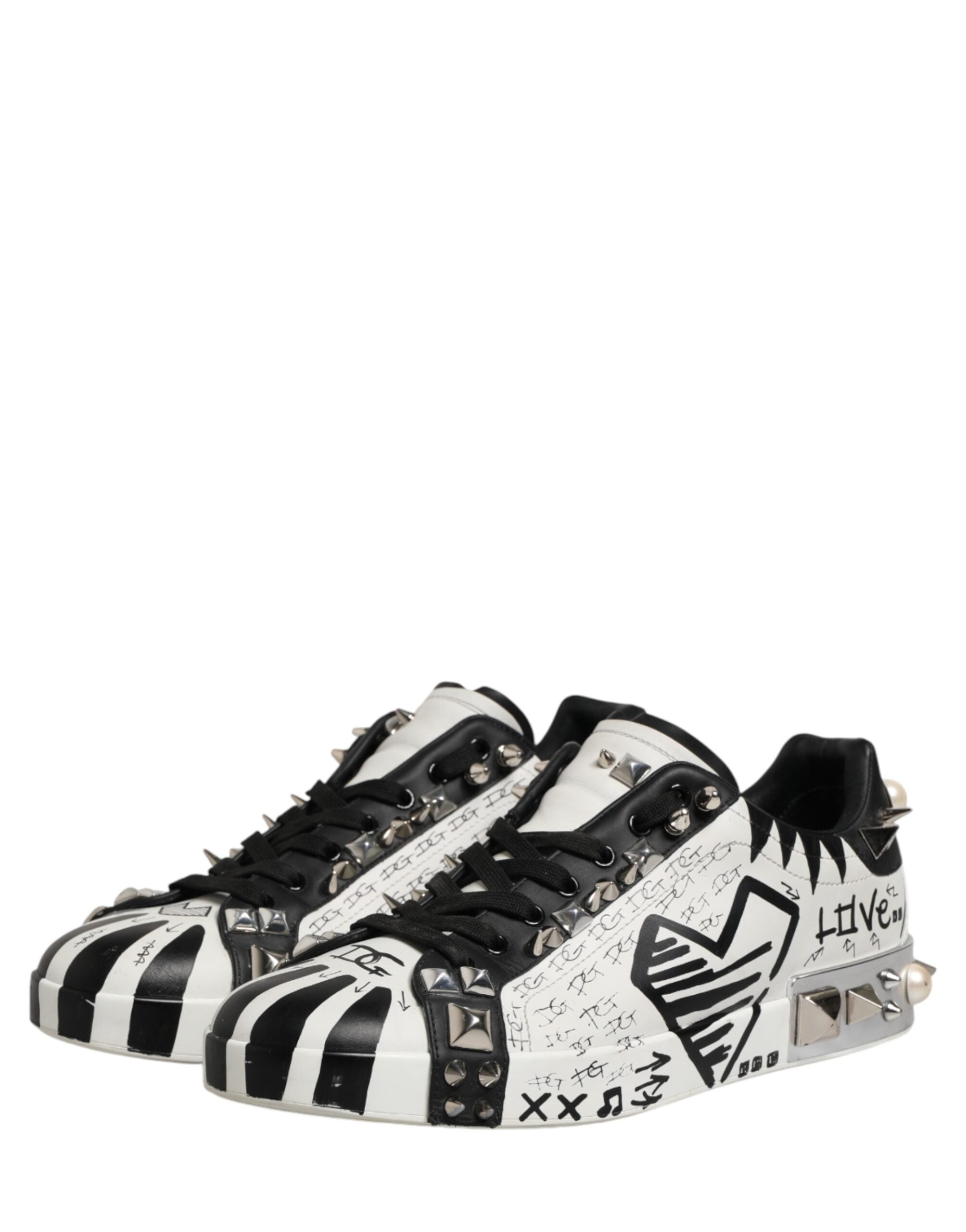 Dolce & Gabbana Black White Studded Low Top Sneakers Men's Shoes (Pre-Owned)