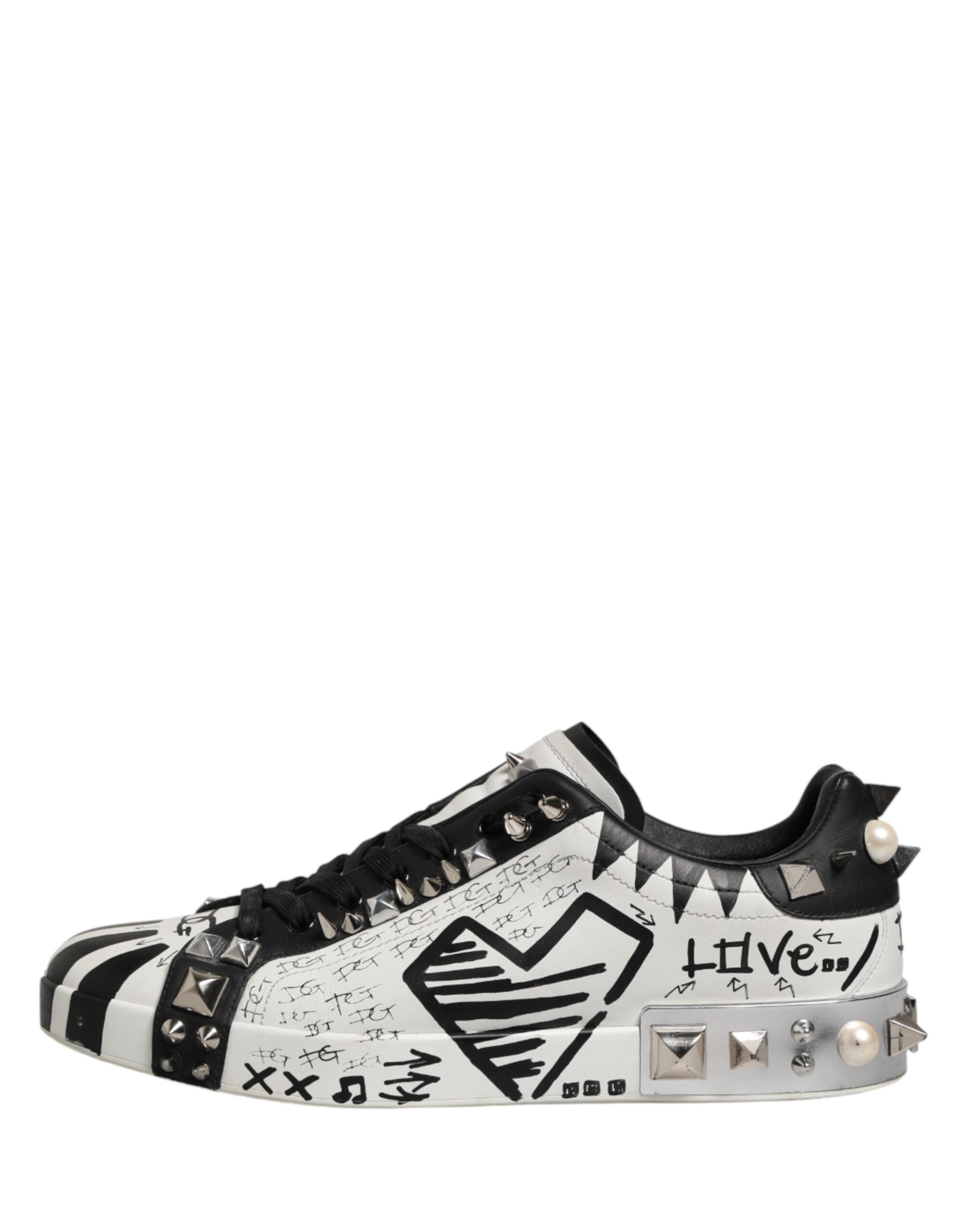 Dolce & Gabbana Black White Studded Low Top Sneakers Men's Shoes (Pre-Owned)