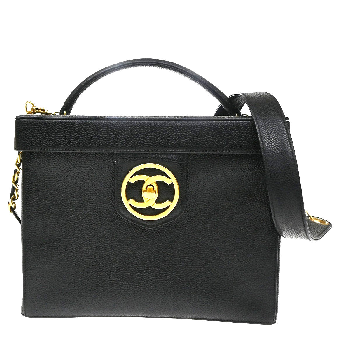Chanel Vintage Vanity Case Calfskin Black Leather Handbag (Pre-Owned)