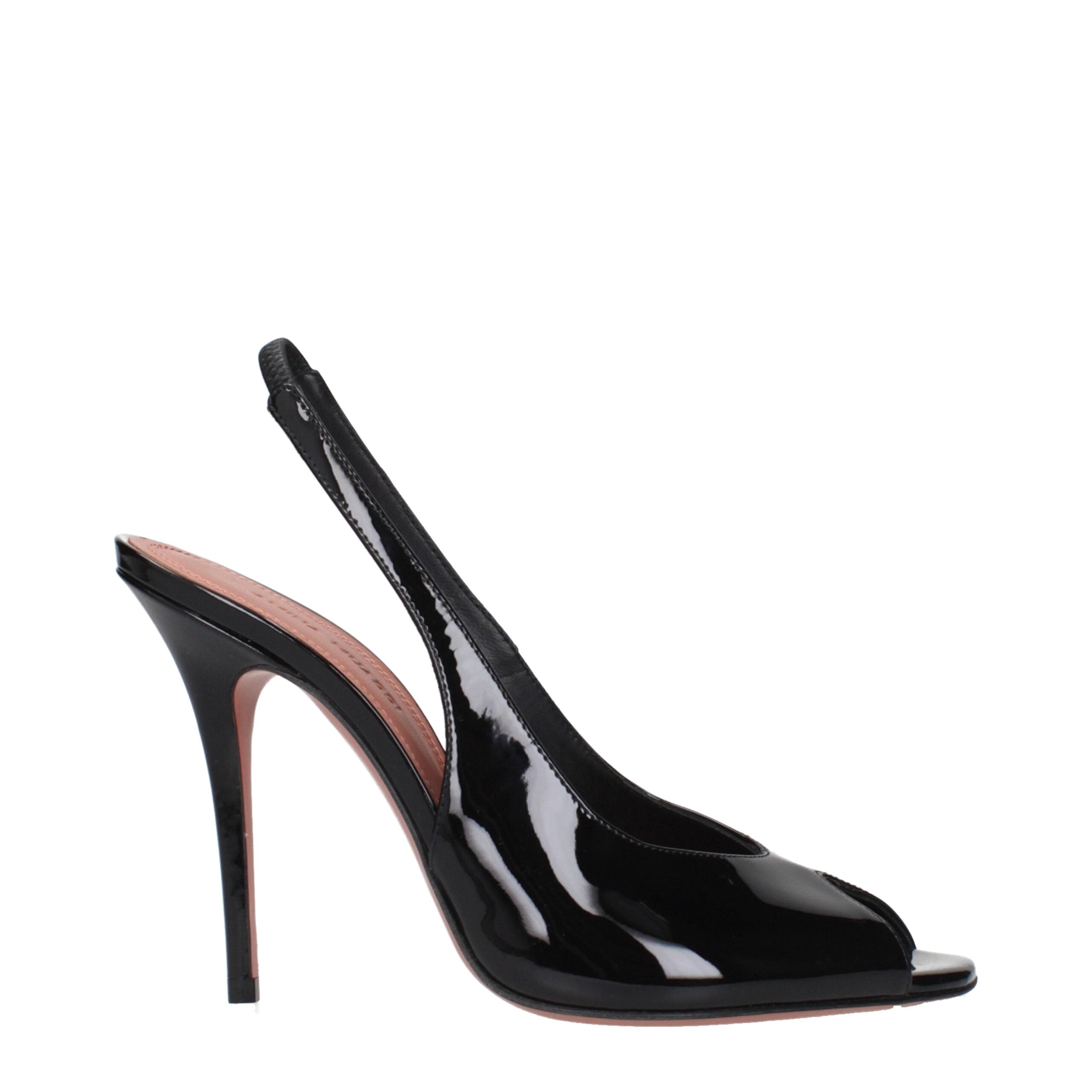 Amina Muaddi Black Leather Stiletto Heel Women's Sandals