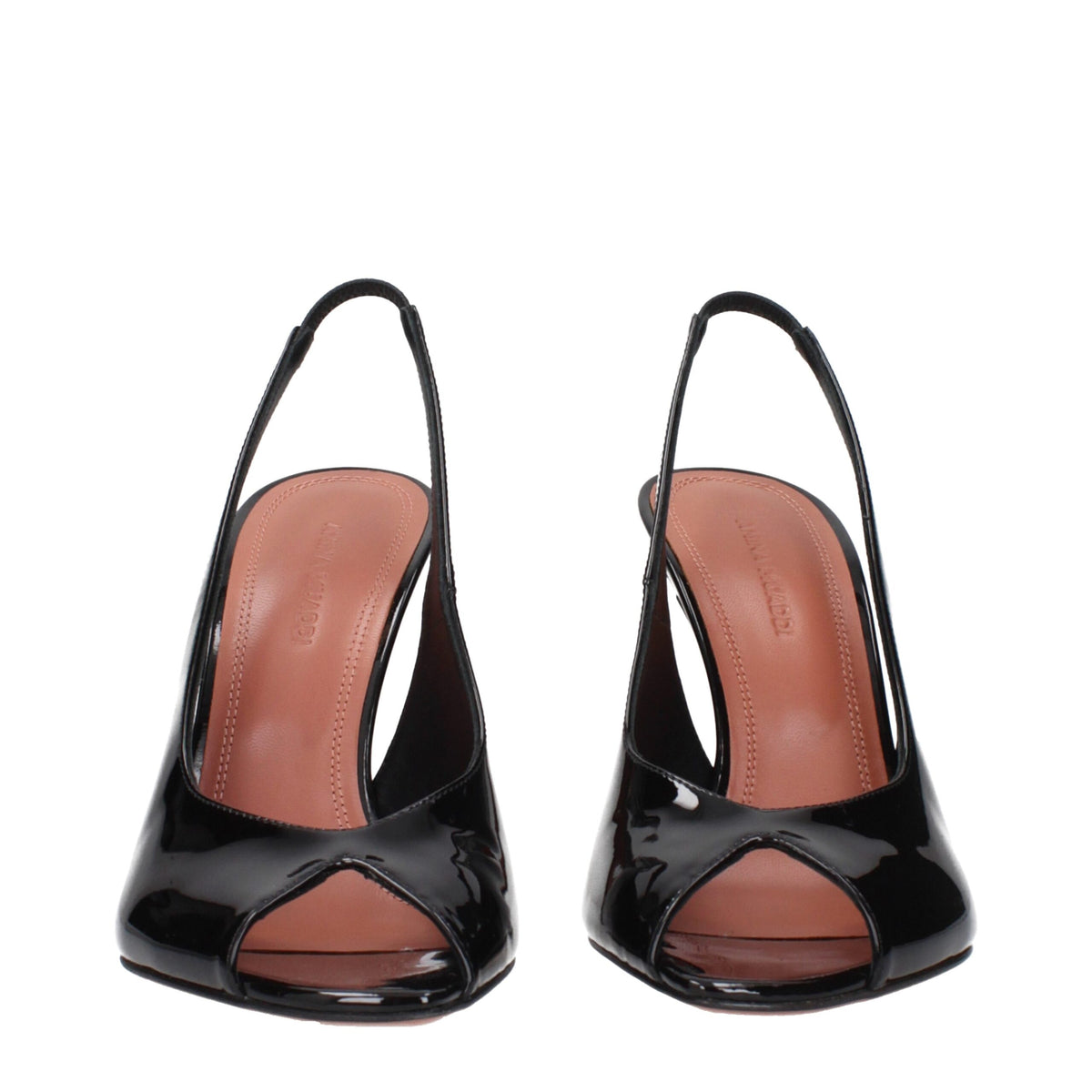 Amina Muaddi Black Leather Stiletto Heel Women's Sandals