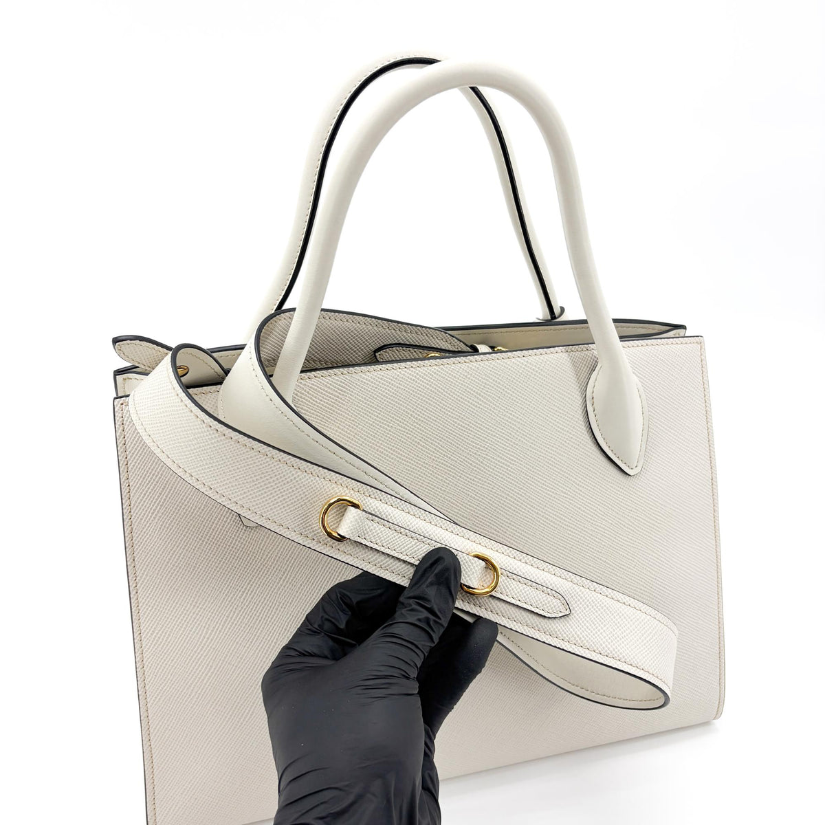 Prada Monochrome Saffiano With City Calf White Leather Tote Bag Bag (Pre-Owned)