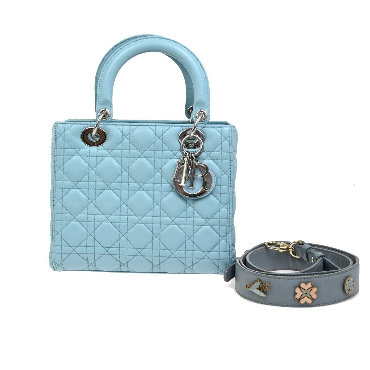 Christian Dior Lady Dior Leather Blue Leather Bag (Pre-Owned)