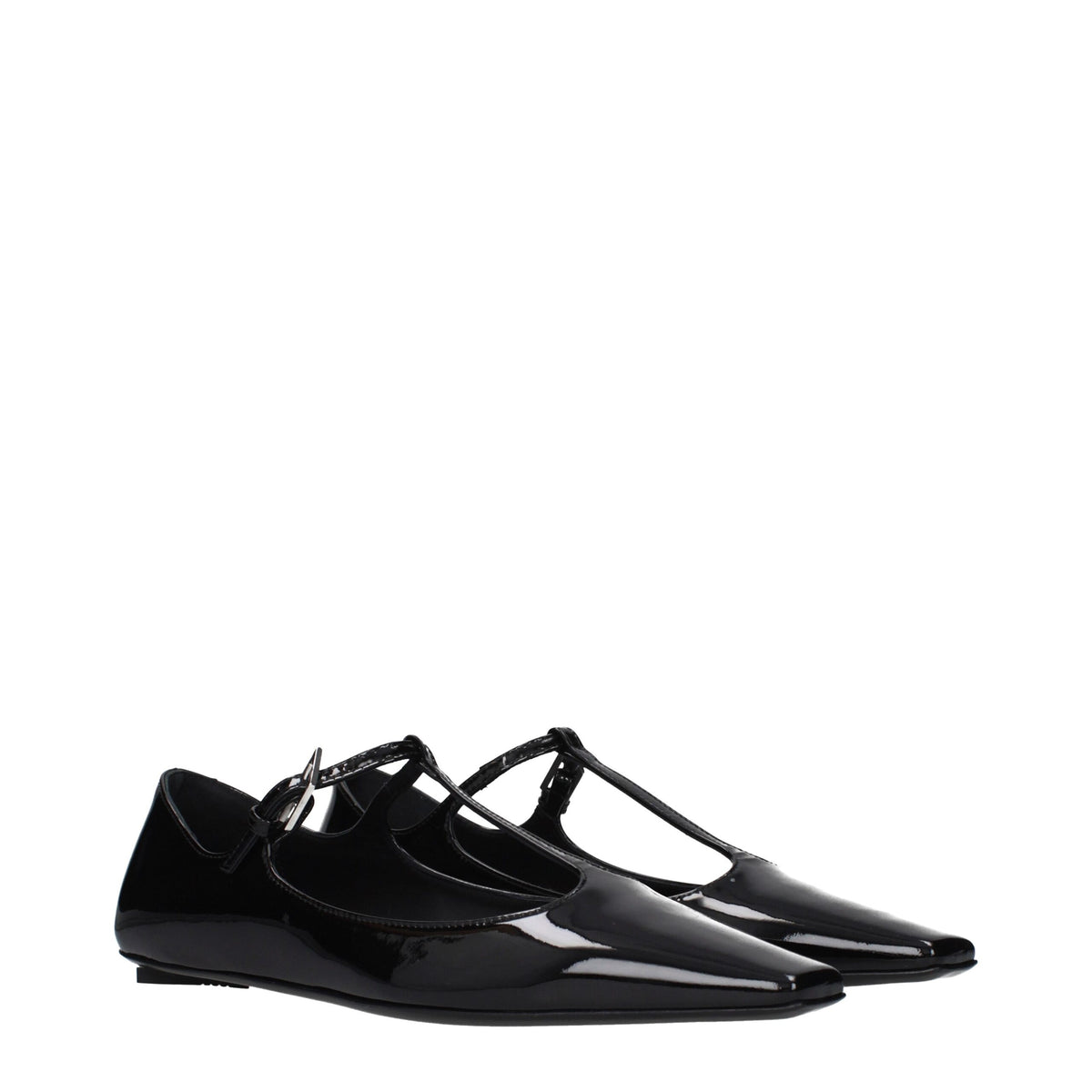 The Attico Black Leather Ballet Women's Flats