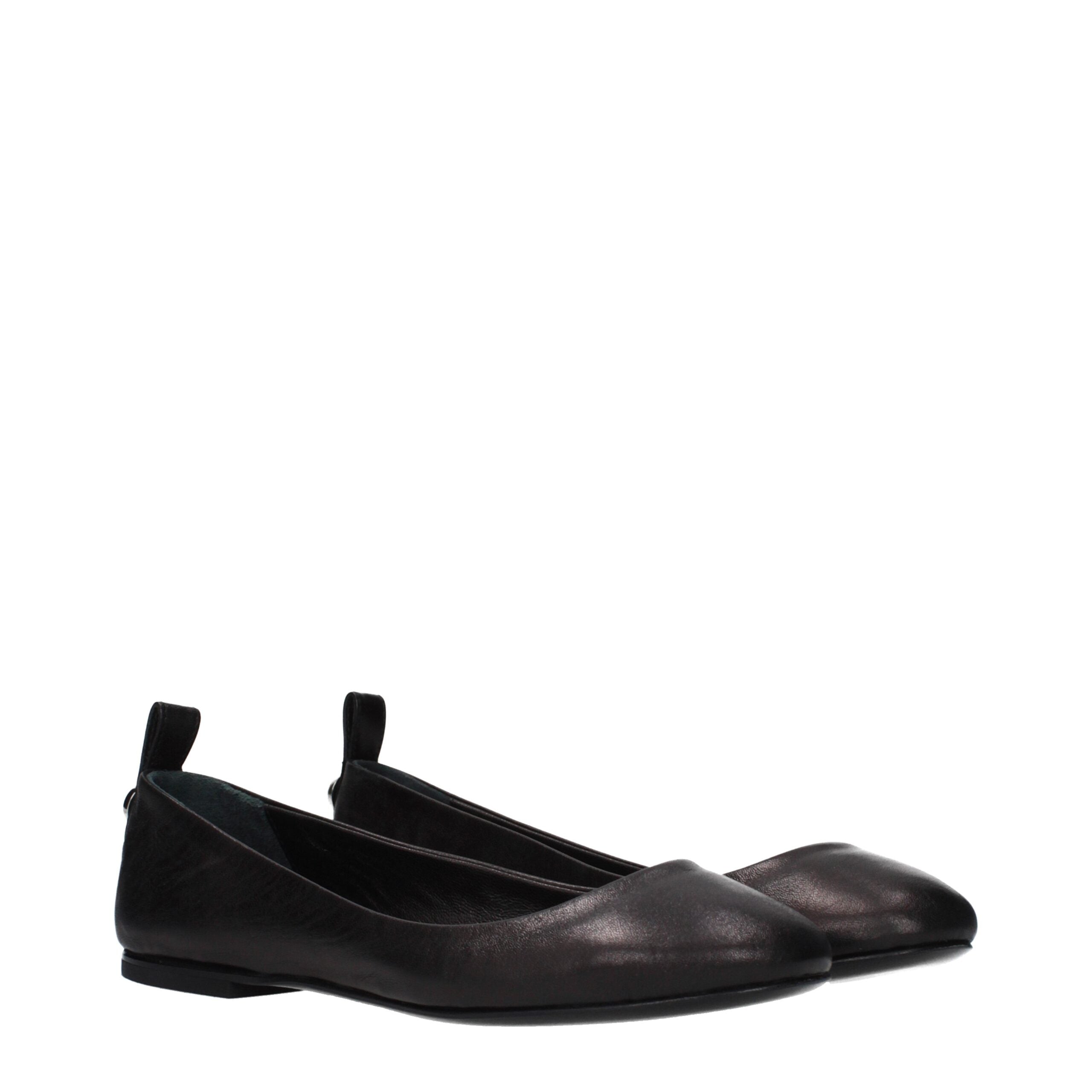 The Attico Black Leather Ballet Women's Flats