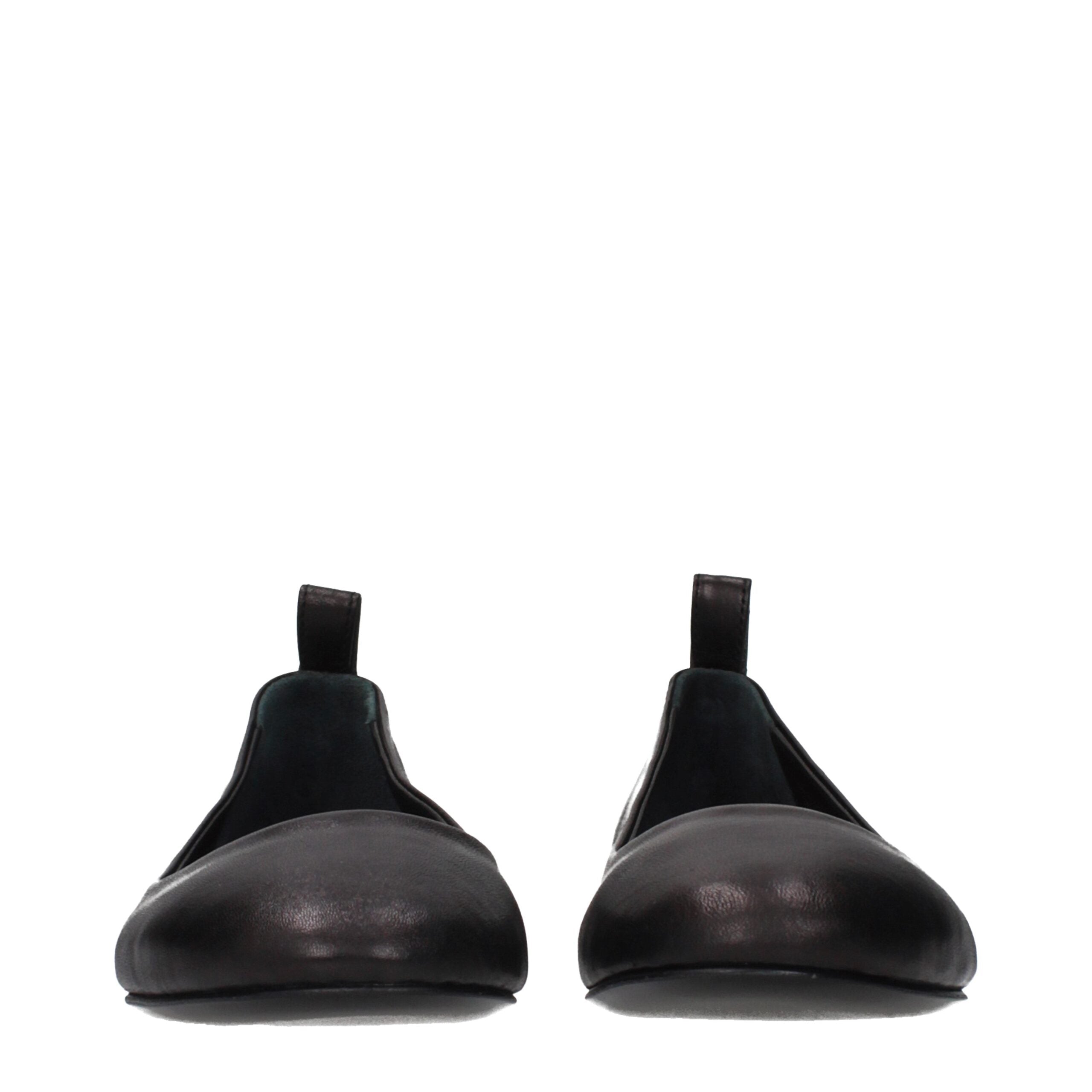 The Attico Black Leather Ballet Women's Flats