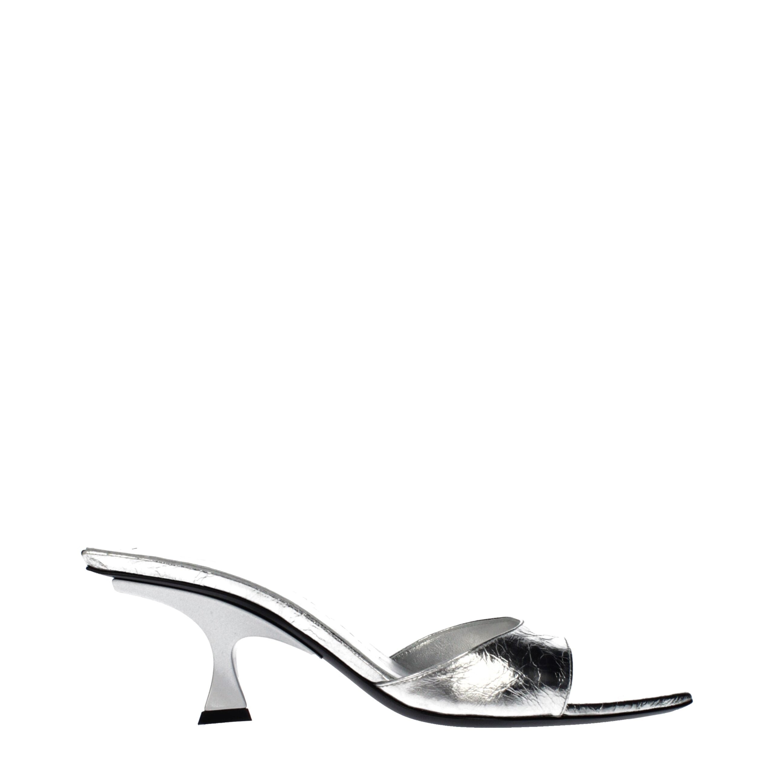 The Attico Gray Leather Flat Women's Sandals
