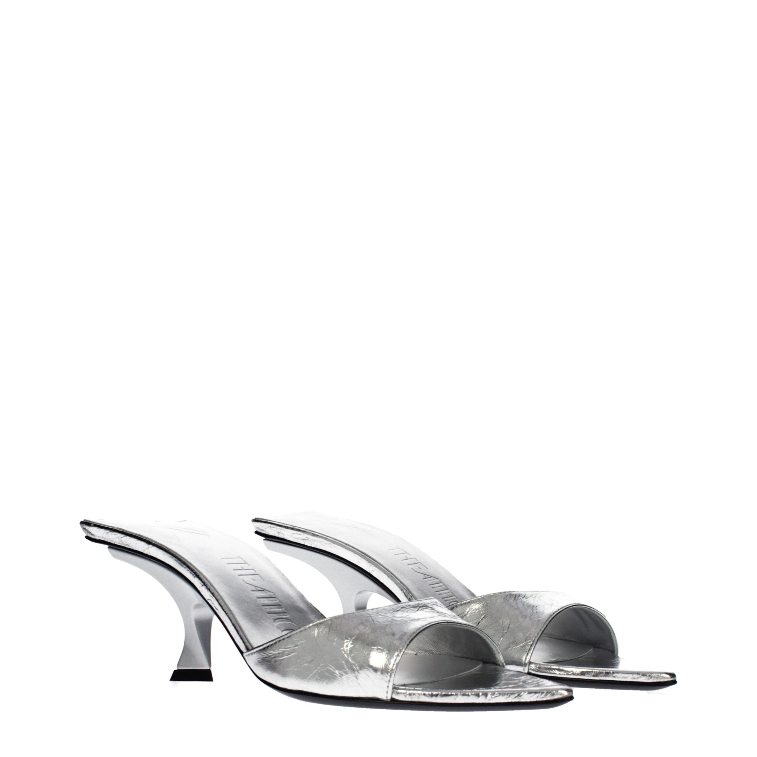 The Attico Gray Leather Flat Women's Sandals