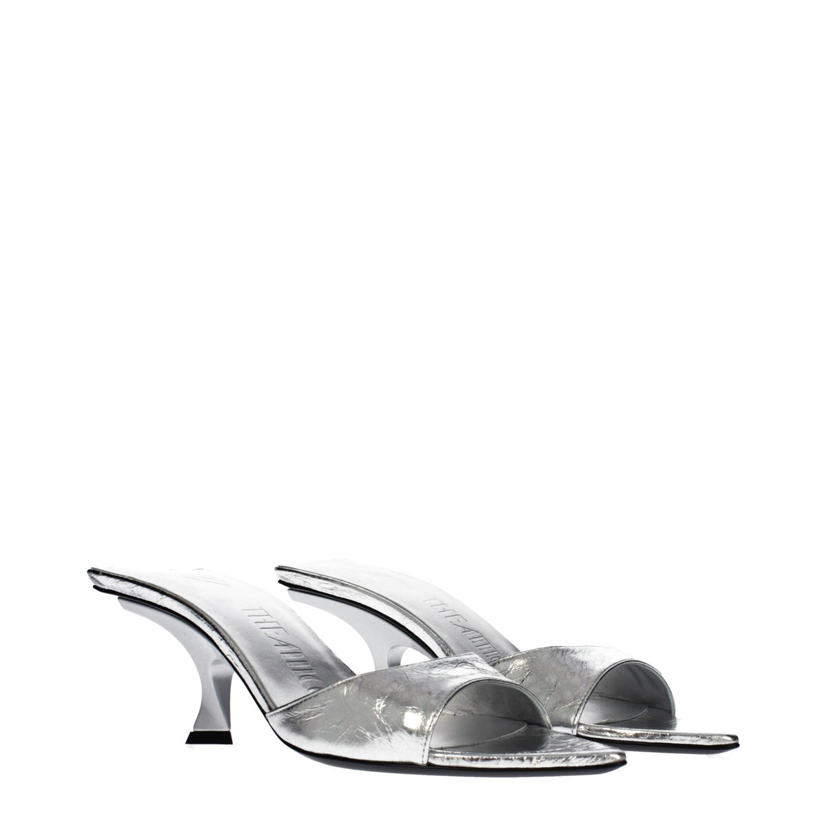 The Attico Gray Leather Flat Women's Sandals