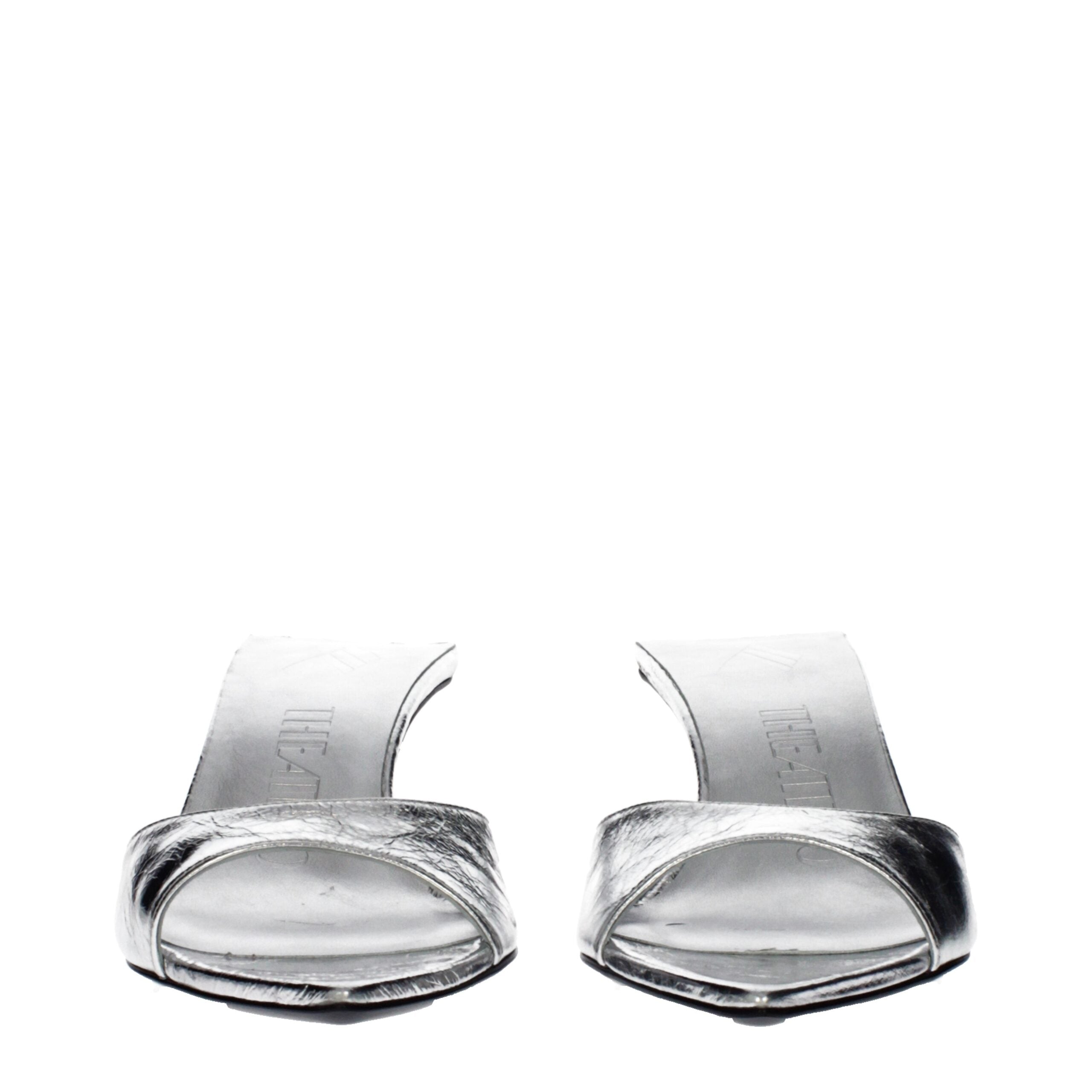 The Attico Gray Leather Flat Women's Sandals