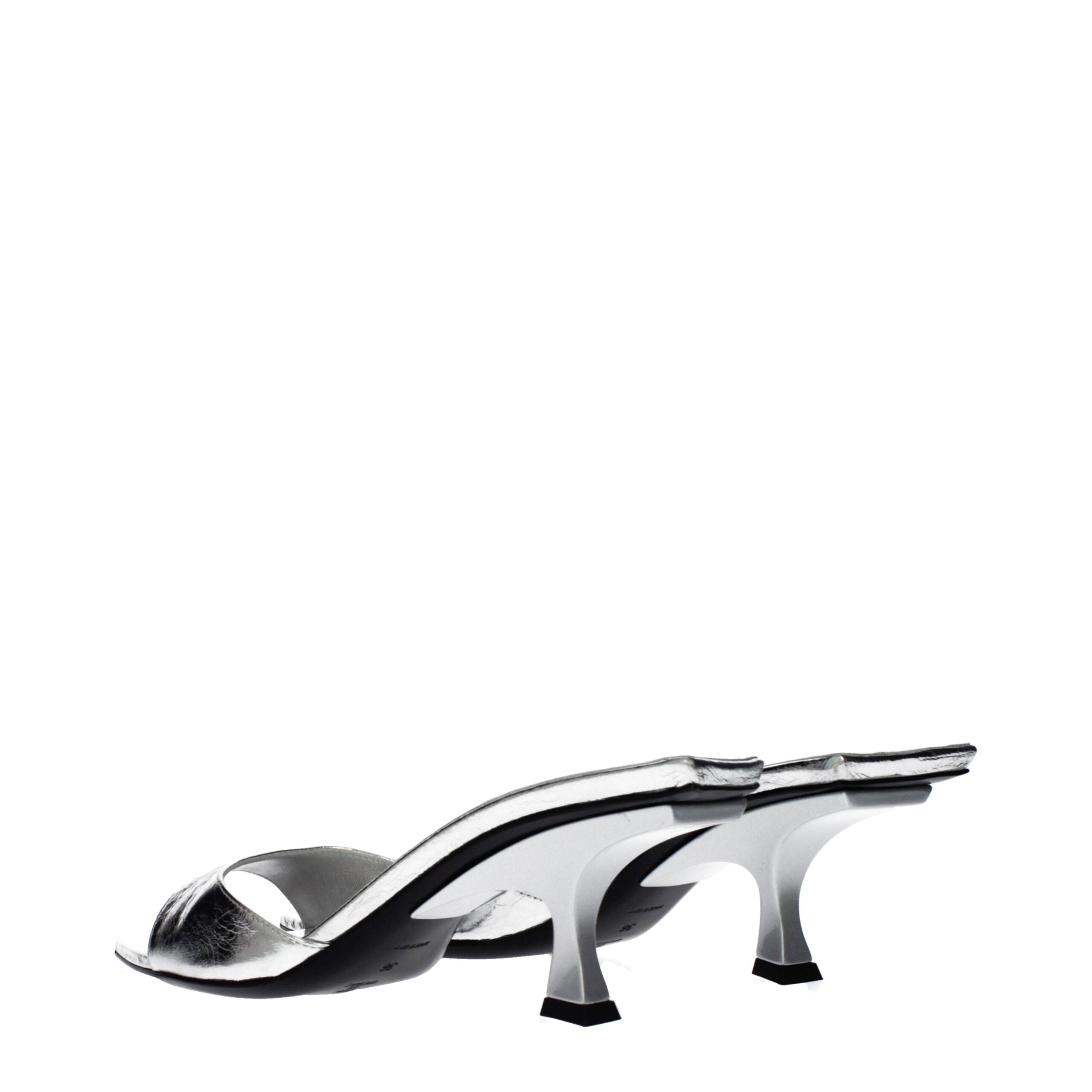 The Attico Gray Leather Flat Women's Sandals