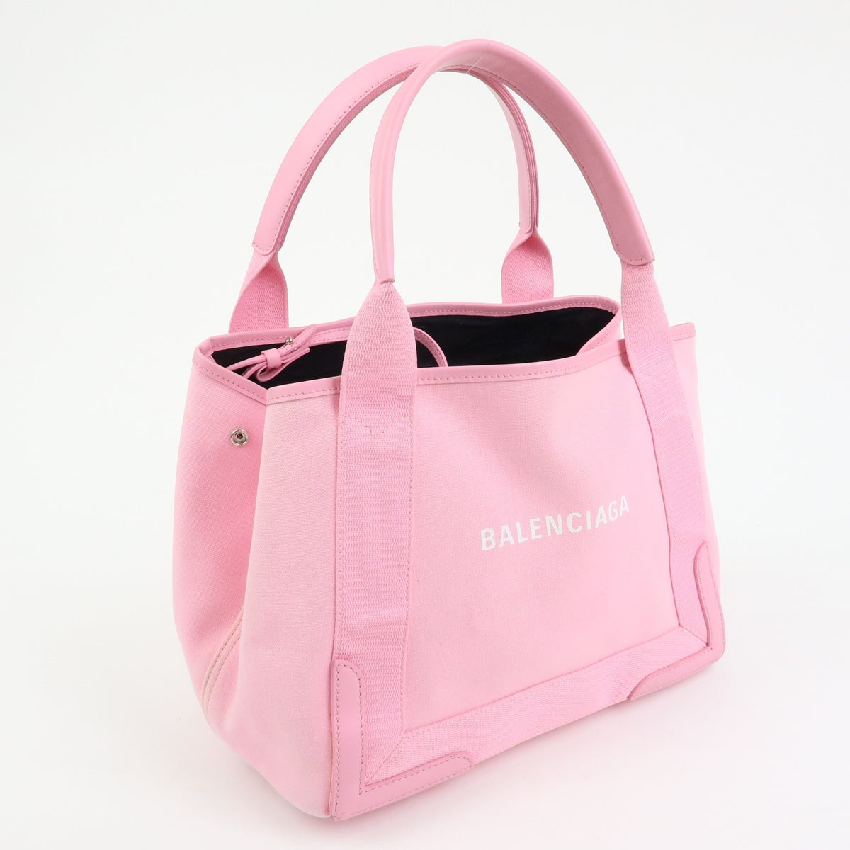 Balenciaga Navy Cabas Canvas With Leather Pink Canvas Tote Bag Bag (Pre-Owned)