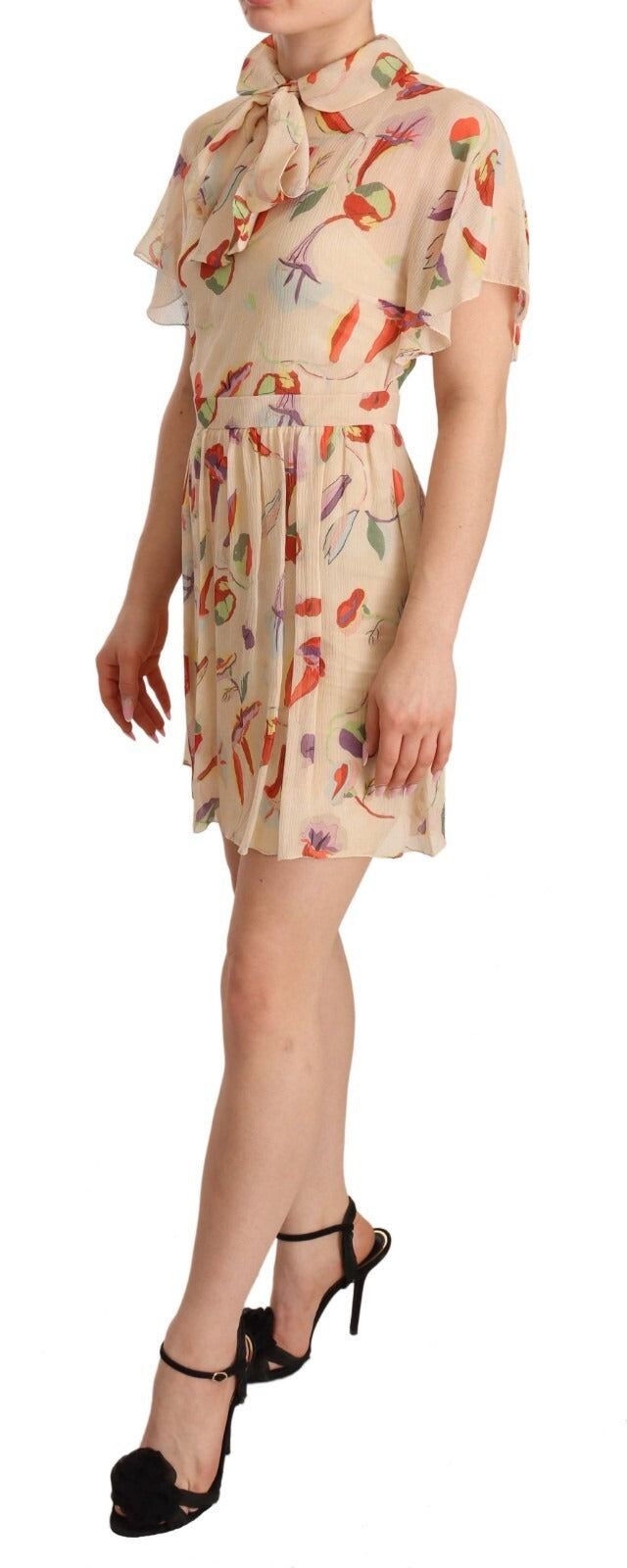 Red Valentino Beige Ascot Collar Short Sleeves Aline Mini Women's Dress (Pre-Owned)