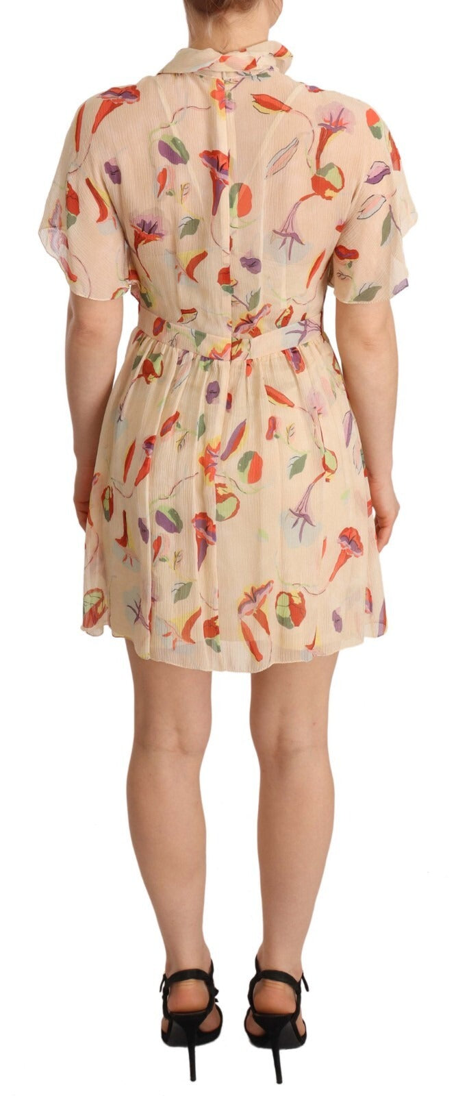 Red Valentino Beige Ascot Collar Short Sleeves Aline Mini Women's Dress (Pre-Owned)