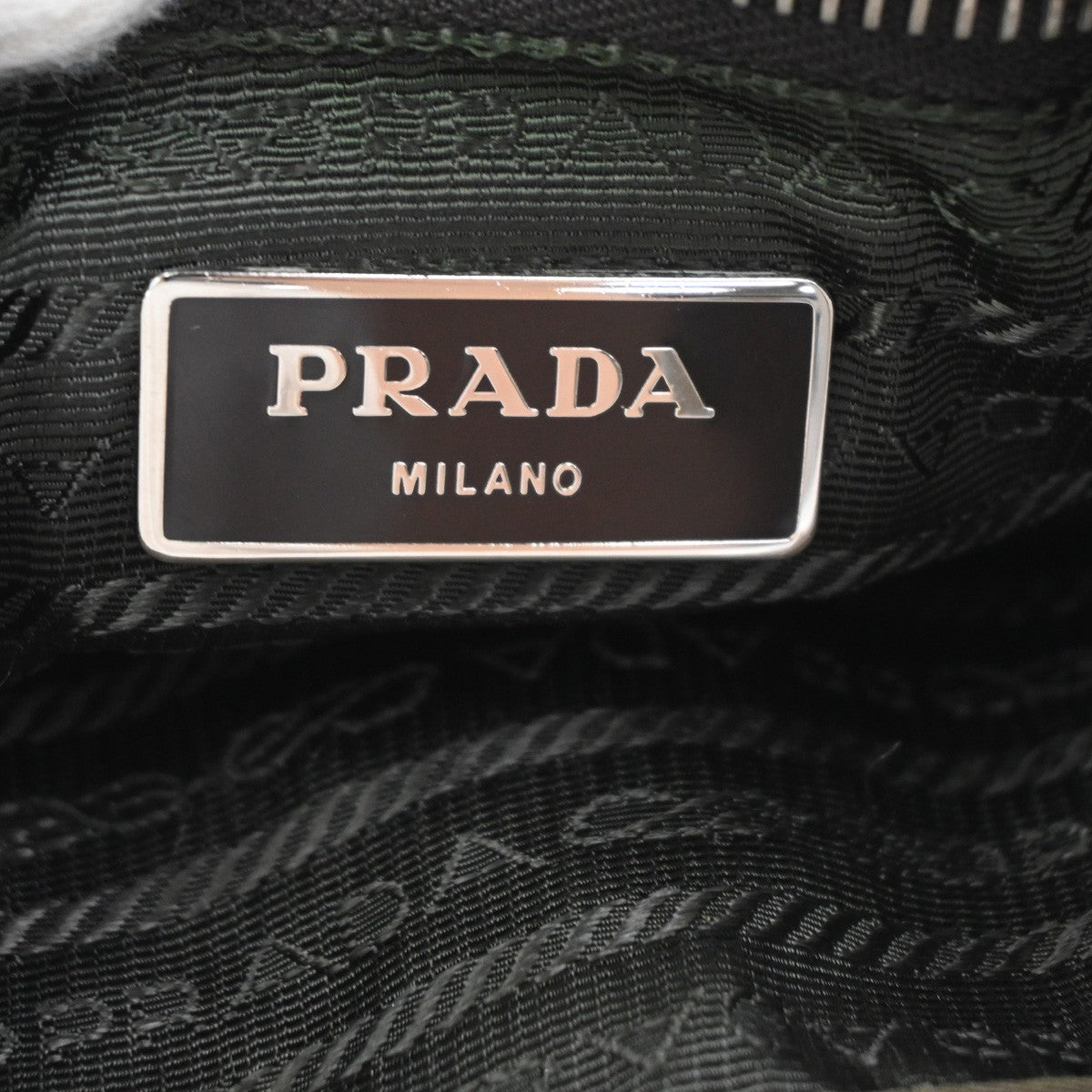 Prada Logo Buckle Messenger Nylon Khaki Nylon Handbag (Pre-Owned)