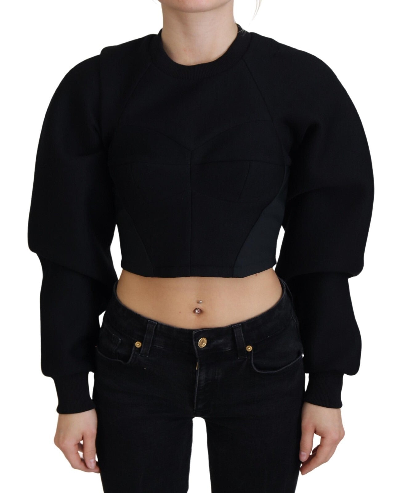 Philosophy Black Cropped Zipper Back Sweatshirt Women's Sweater (Pre-Owned)