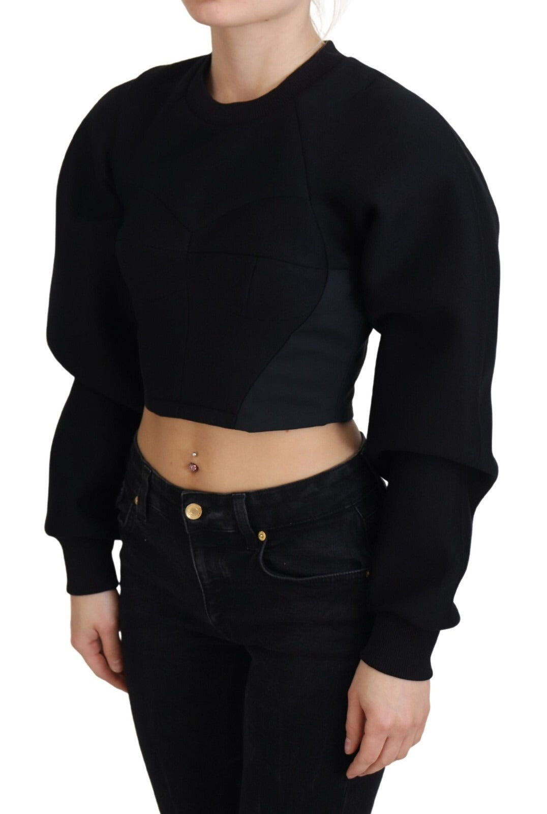 Philosophy Black Cropped Zipper Back Sweatshirt Women's Sweater (Pre-Owned)