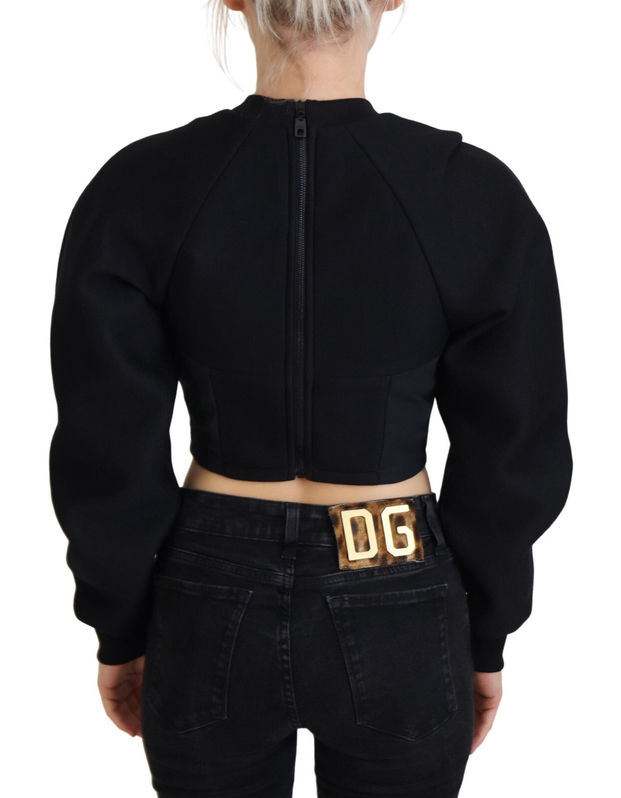 Philosophy Black Cropped Zipper Back Sweatshirt Women's Sweater (Pre-Owned)