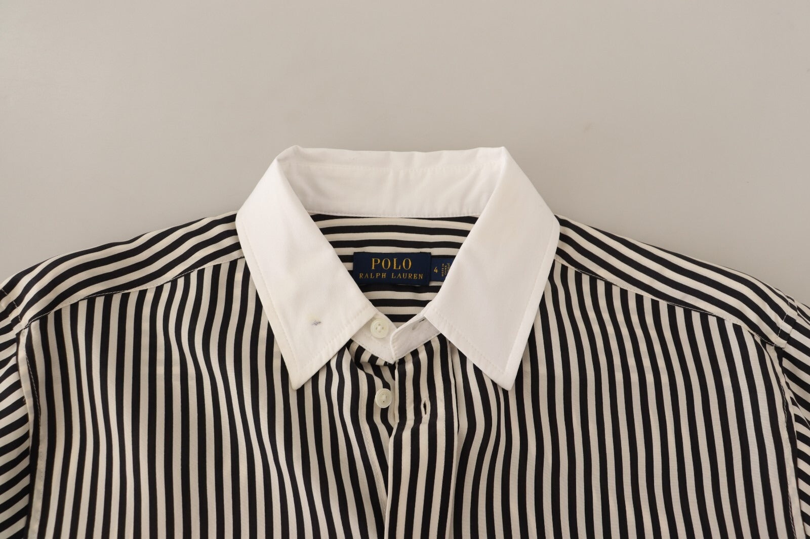 Polo Ralph Lauren Black White Striped Long Sleeves Collared Women's Top (Pre-Owned)
