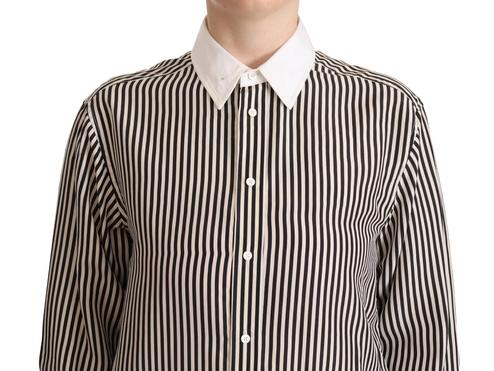 Polo Ralph Lauren Black White Striped Long Sleeves Collared Women's Top (Pre-Owned)