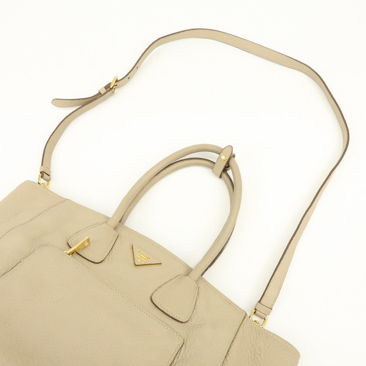 Prada Front Pocket Wing Convertible Vitello Daino Beige Leather Tote Bag Bag (Pre-Owned)