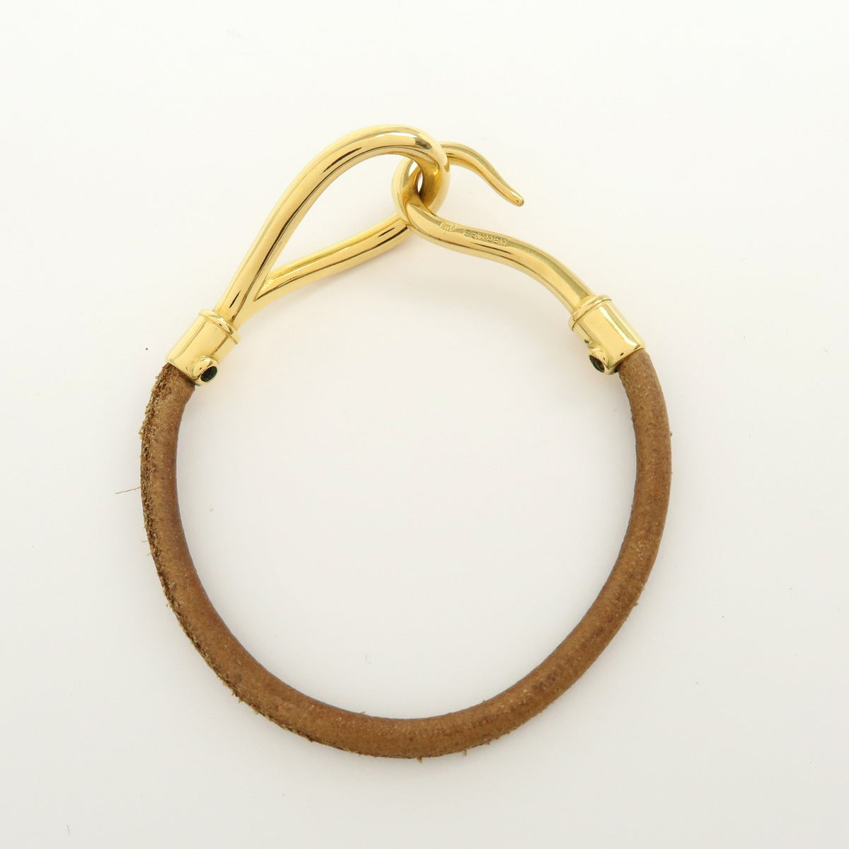 Hermes Jumbo Hook Braided Leather And Metal Brown Leather Bracelet Jewelry (Pre-Owned)