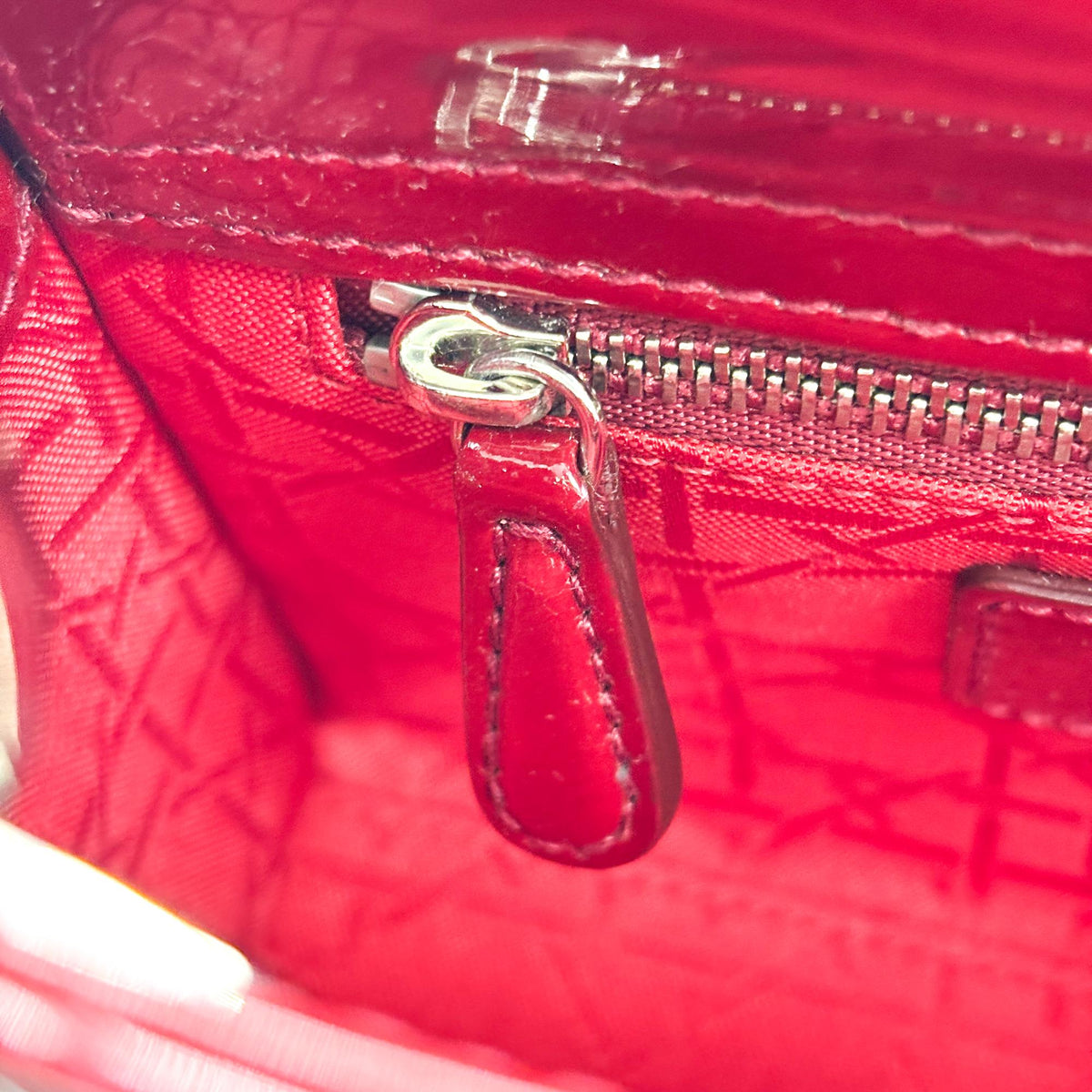 Christian Dior Lady Dior Patent Red Patent_Leather Handbag (Pre-Owned)